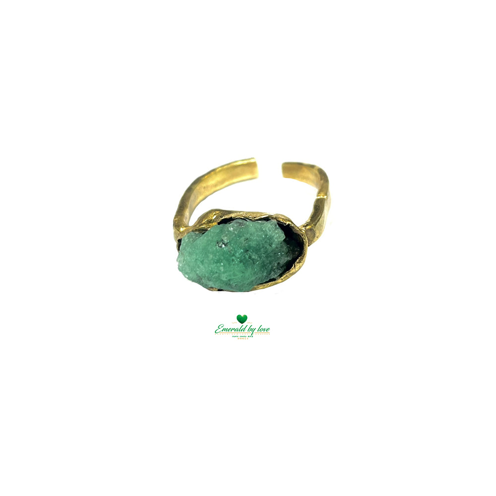 Gold-Plated Solitaire Ring with 5.0 ct Rough-Cut Emerald