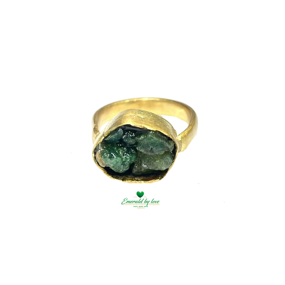 Basket Ring with Rough-Cut Colombian Emeralds