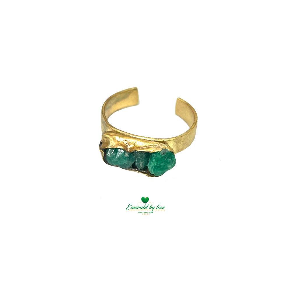 Amorphous Band Ring with Rough-Cut Colombian Emeralds