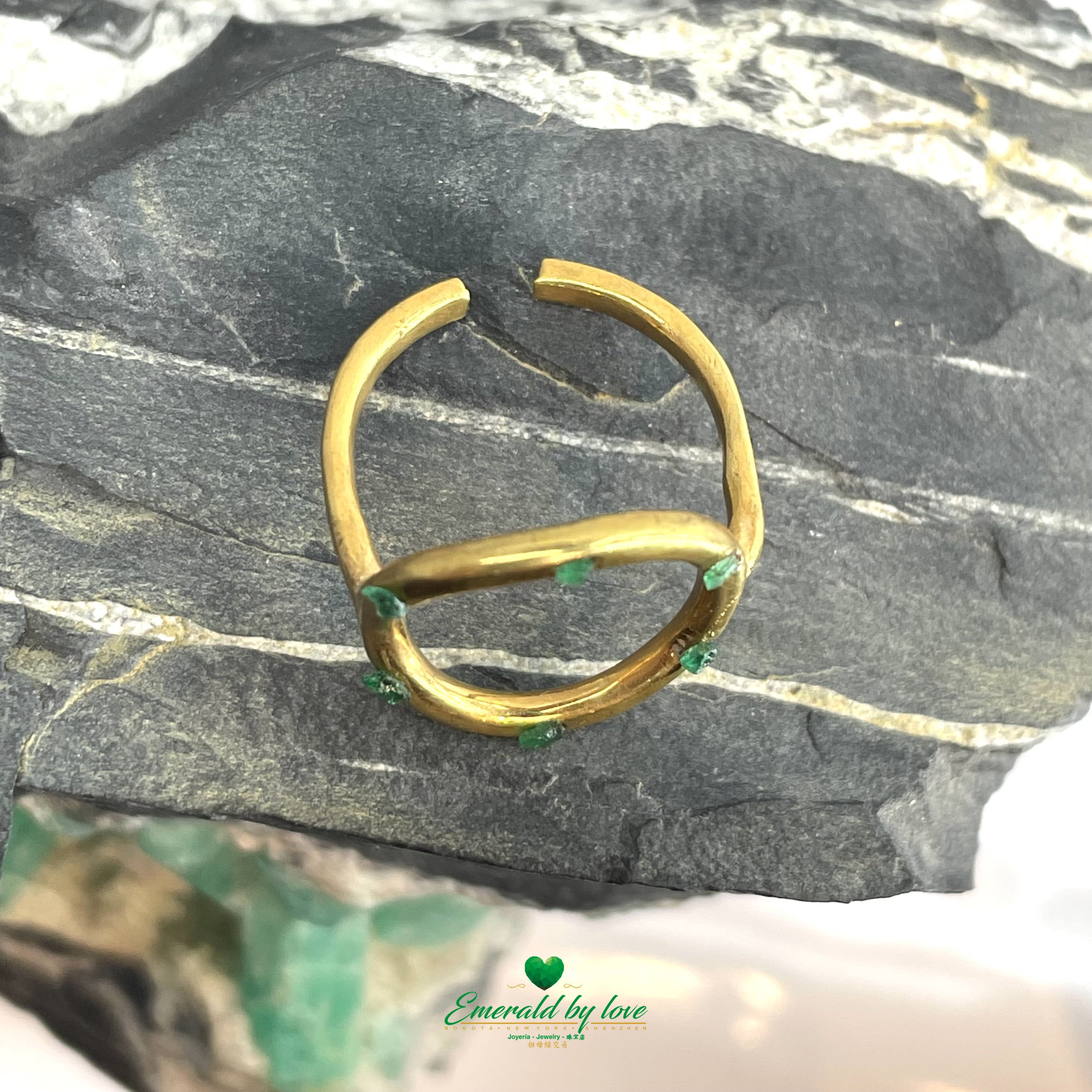 Every Day Circle Band Ring with Small Rough-Cut Emeralds