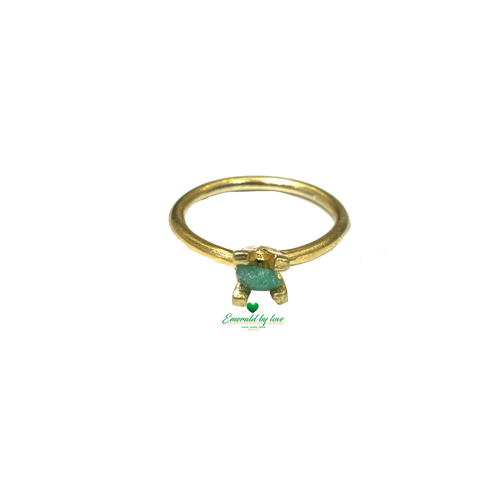 Classic Four-Prong Solitaire Ring with Rough-Cut Emerald