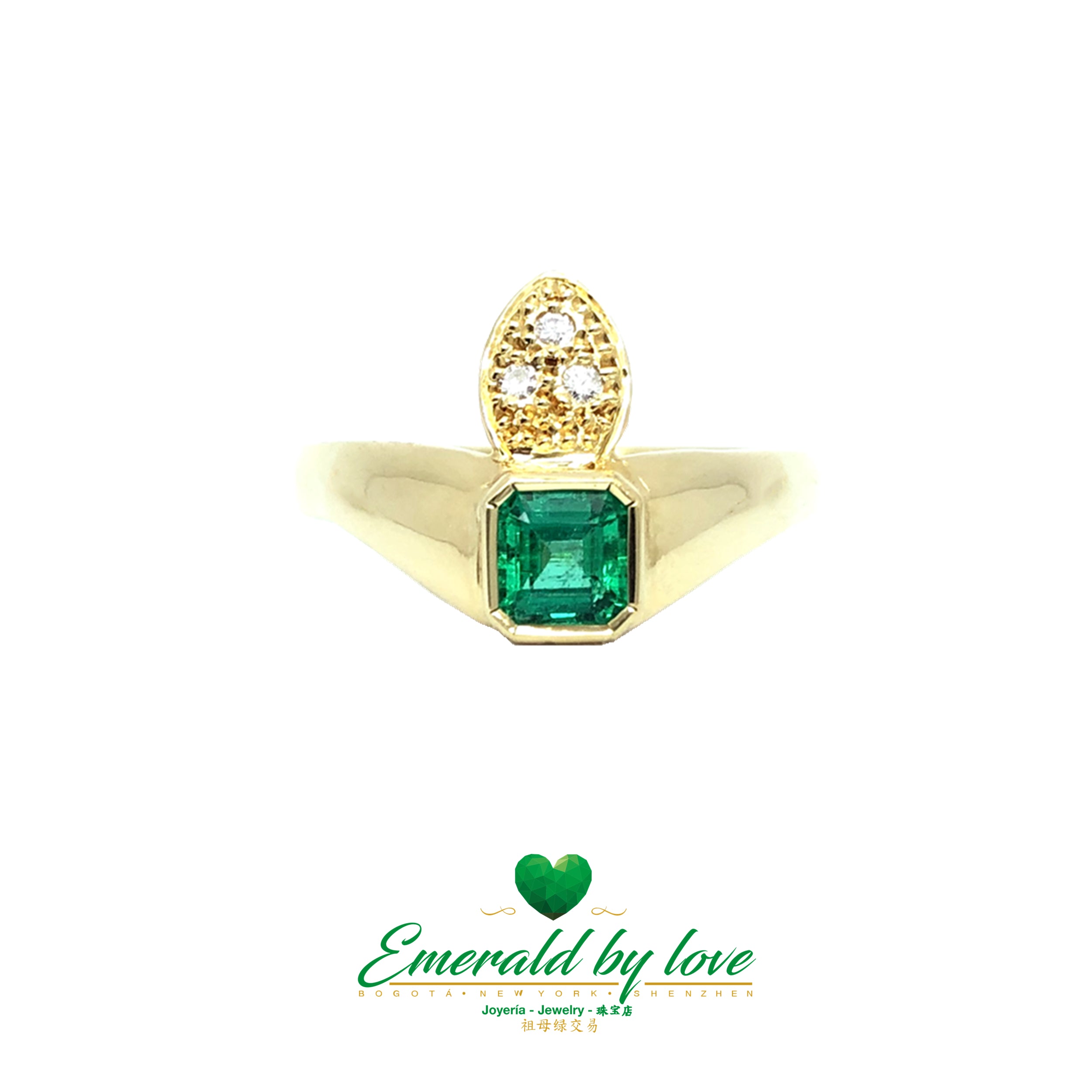 Amazing Colombian Emerald Ring in 18k yellow gold