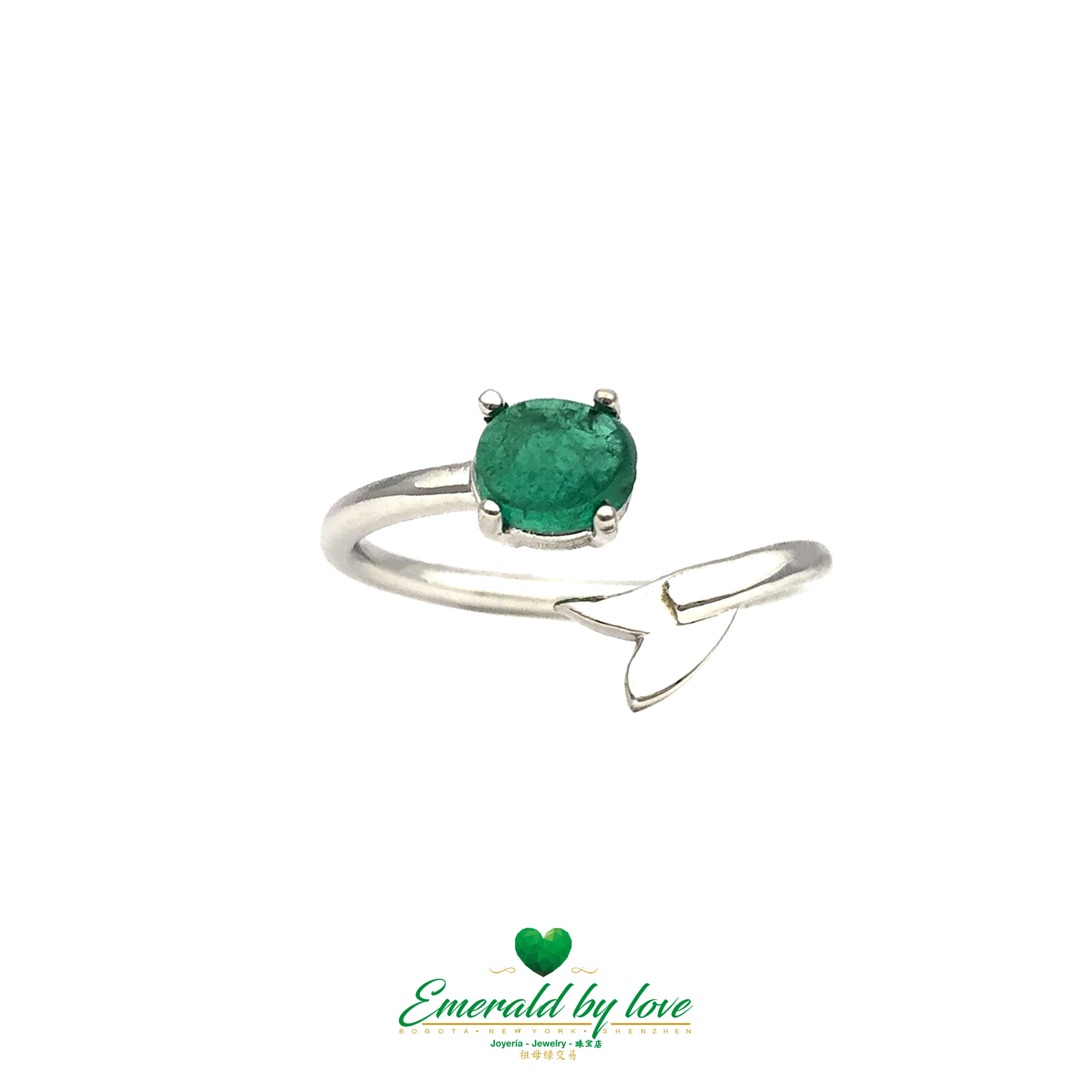 Mermaid Round-Shaped Colombian Emerald in 18k White Gold