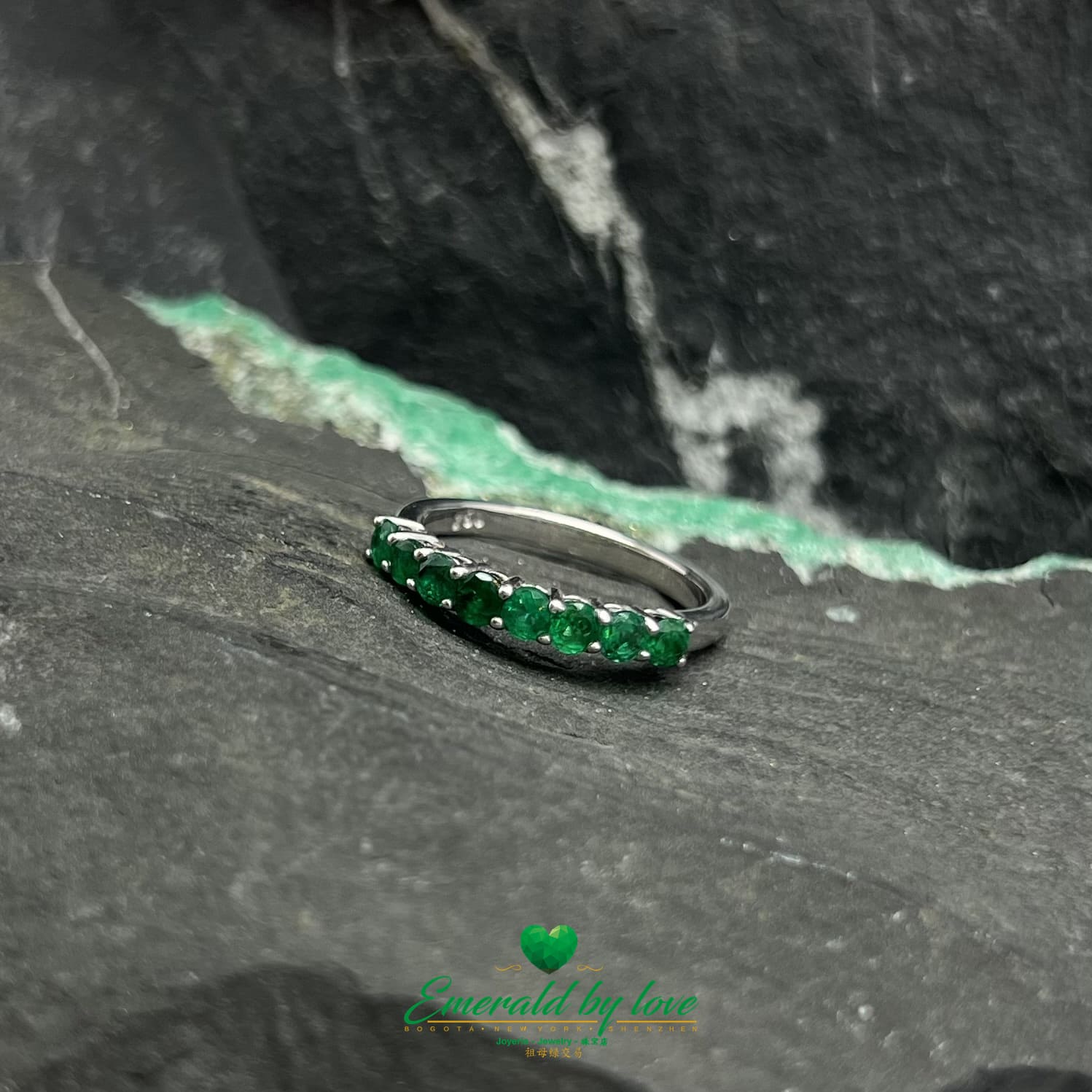 Round Emerald Band in White Gold