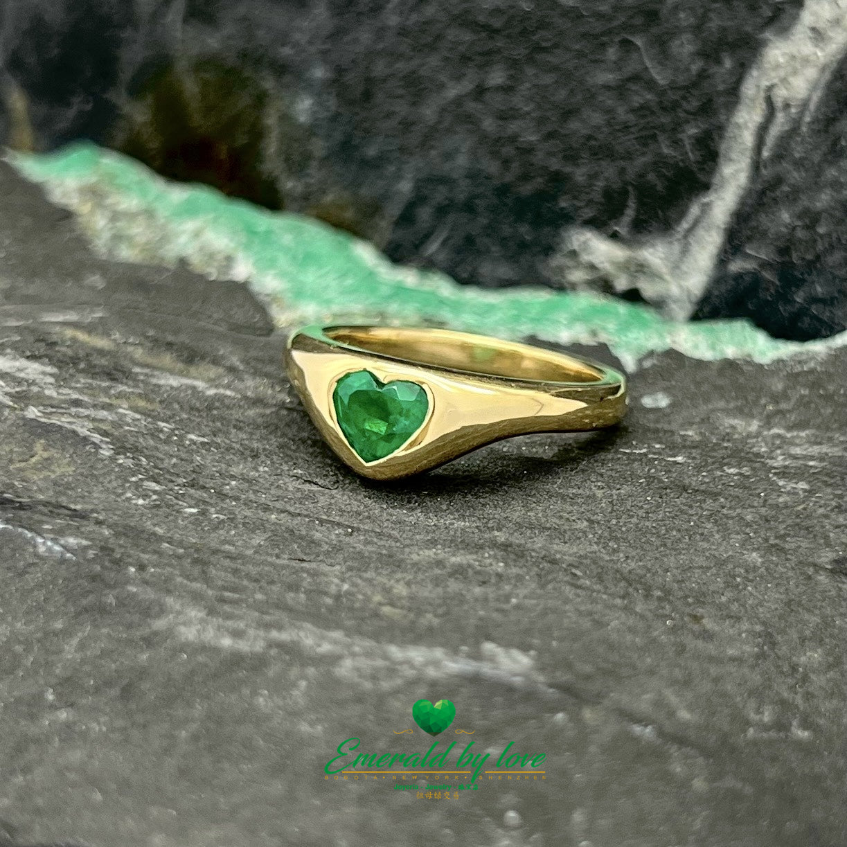 Yellow Gold Heart-Shaped Emerald Bezel Ring