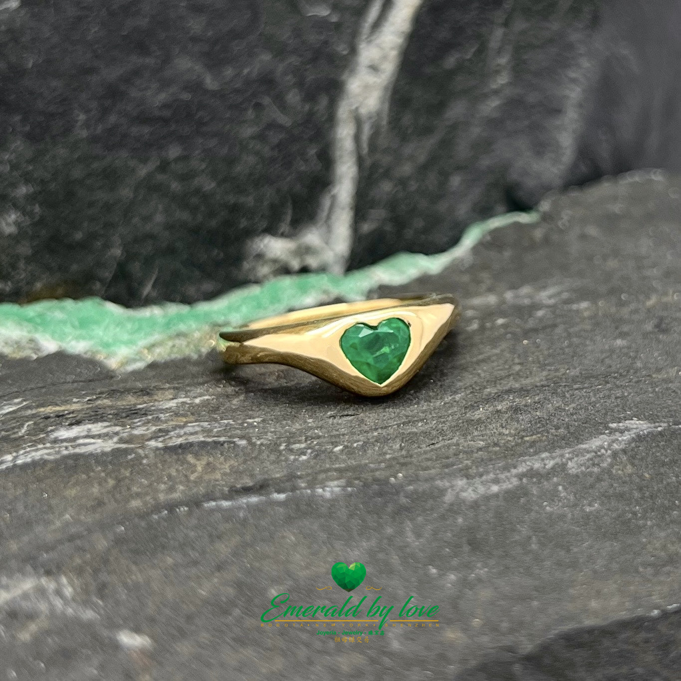 Yellow Gold Heart-Shaped Emerald Bezel Ring