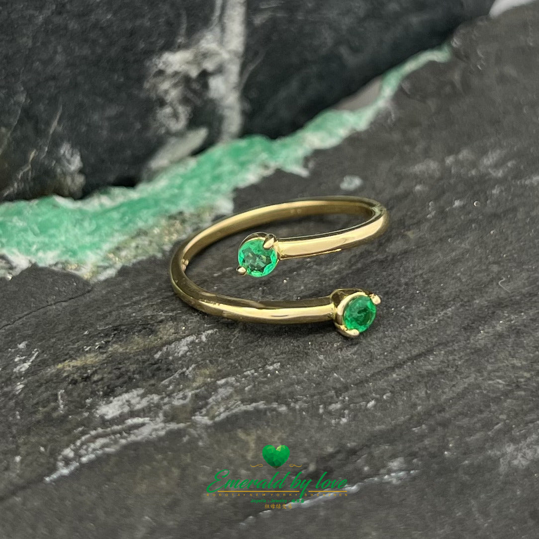 Dazzling Double Round Emerald Yellow Gold Ring: Unique Design for Timeless Glamour