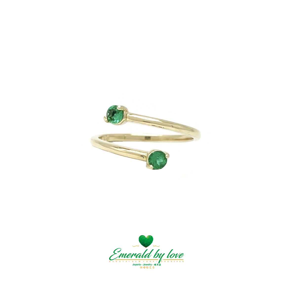 Dazzling Double Round Emerald Yellow Gold Ring: Unique Design for Timeless Glamour