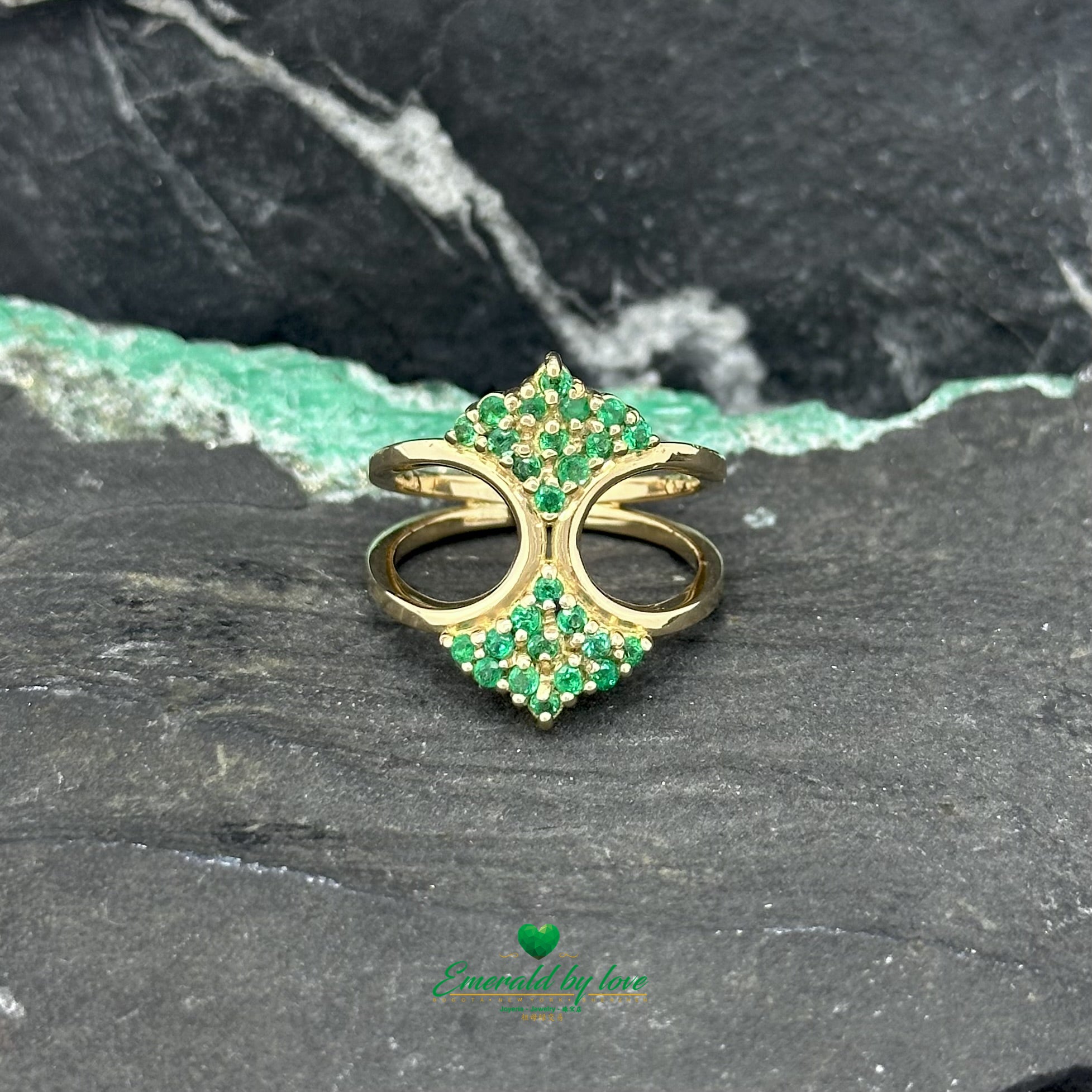 Regal Crown Ring with Dual Plated Design and Inlaid Emeralds