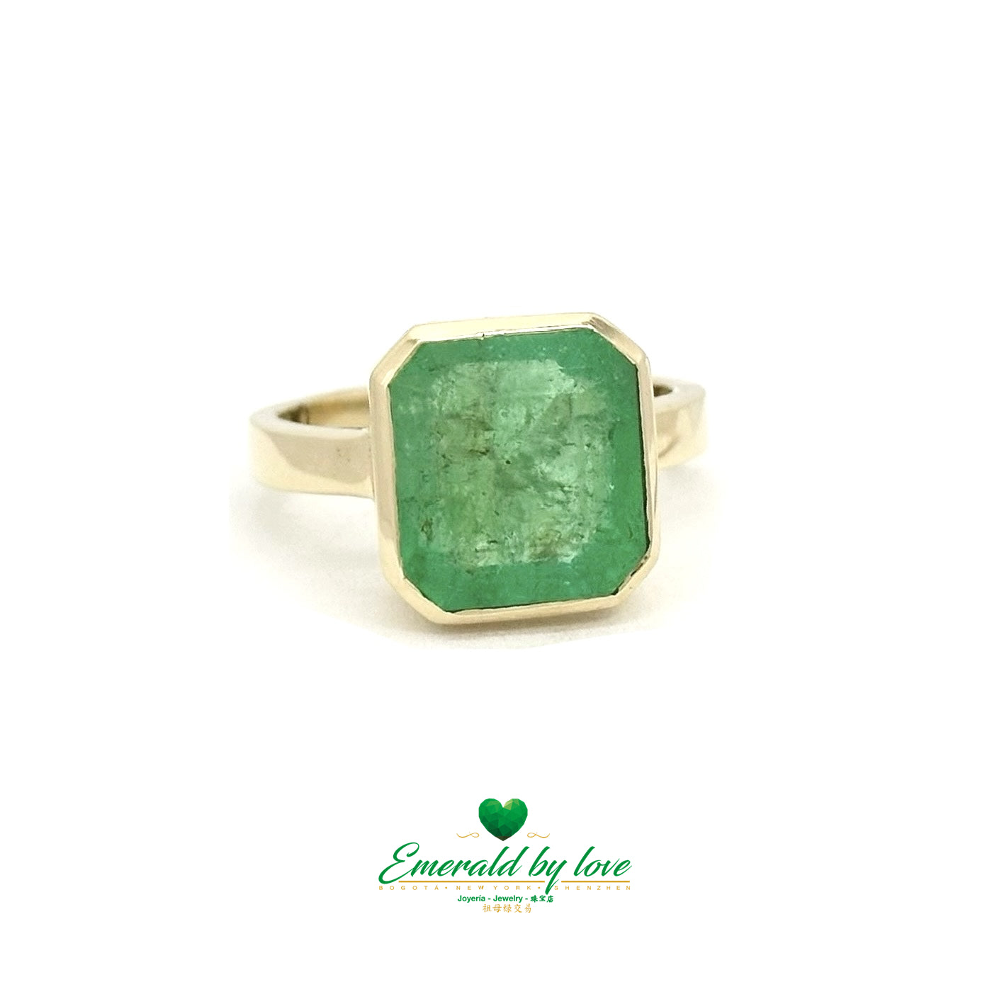 Bold Ring with Large Square Emerald in Bezel Setting