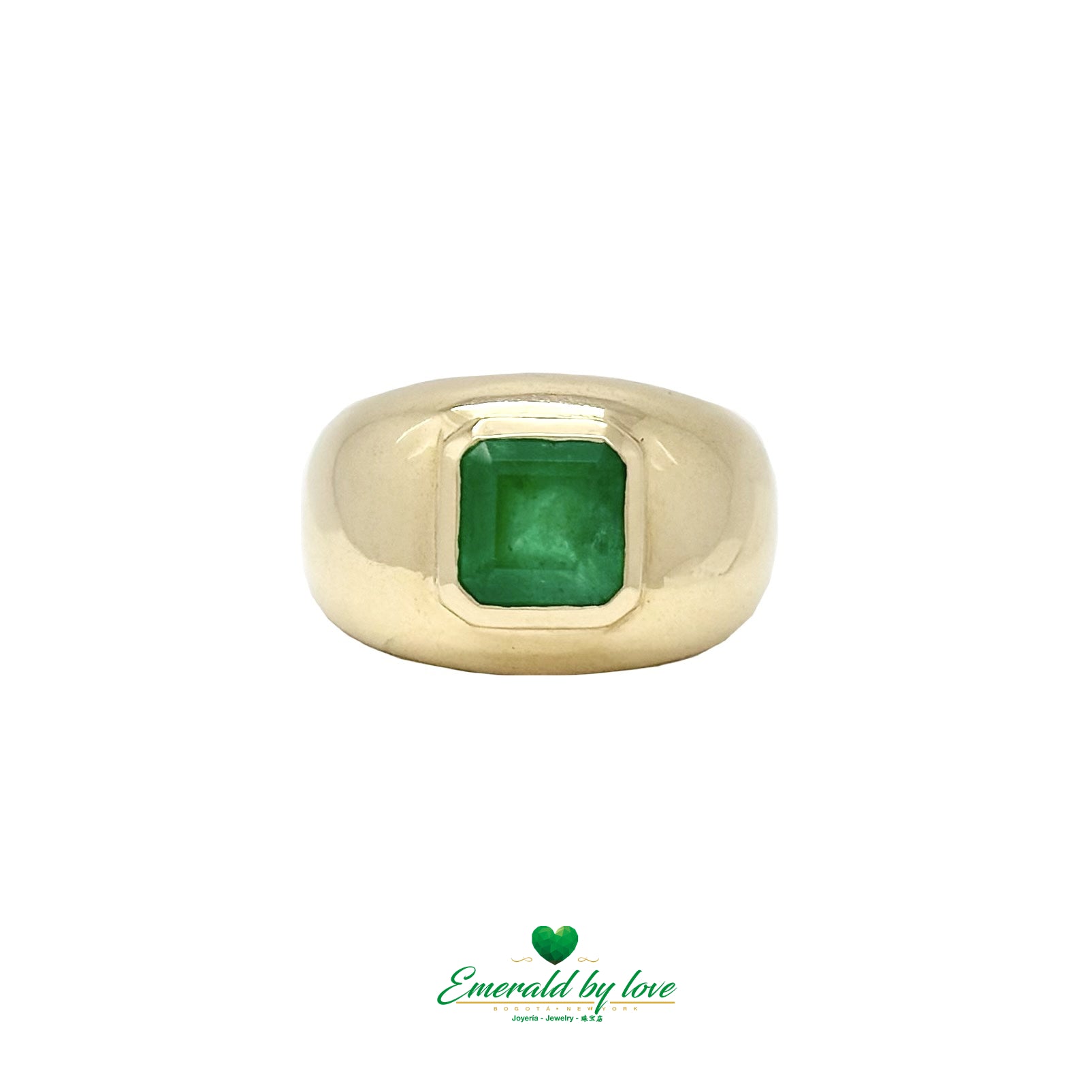 Men's Yellow Gold Ring with 2.01 ct Square-Cut Emerald