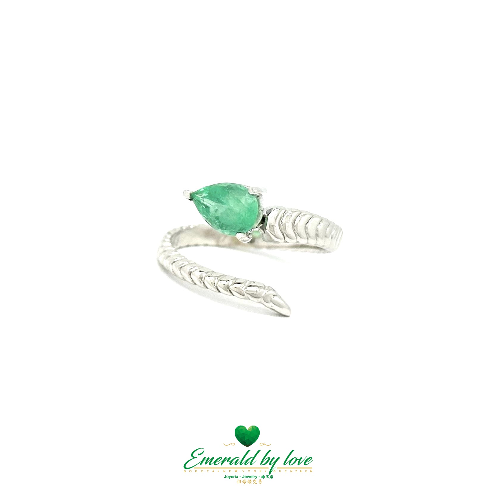 Spectacular Snake Design Ring with Pear-Shaped Colombian Emerald