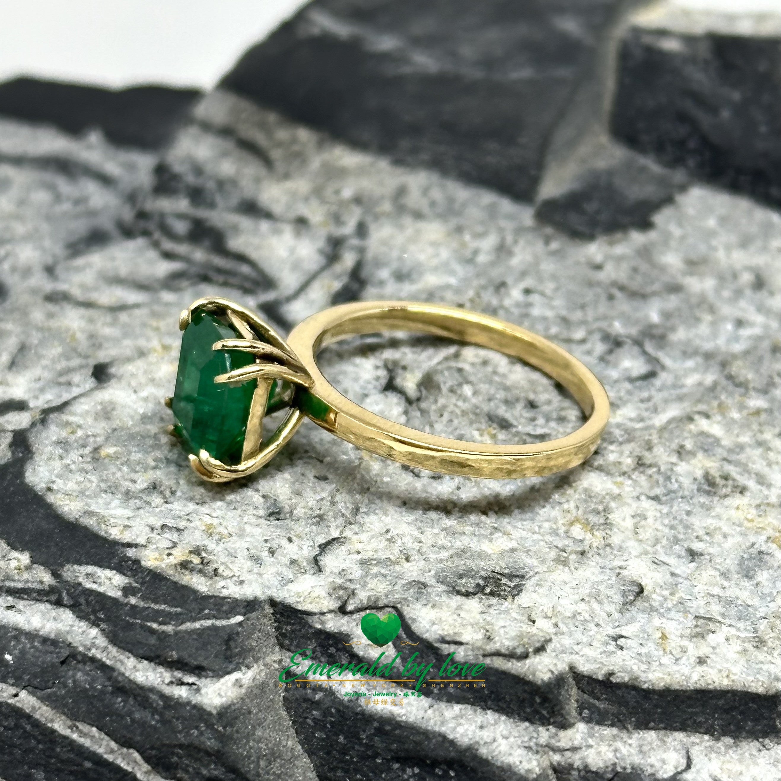 Solitaire Engagement Ring with Emerald-Cut Colombian Emerald and Double Prong Setting