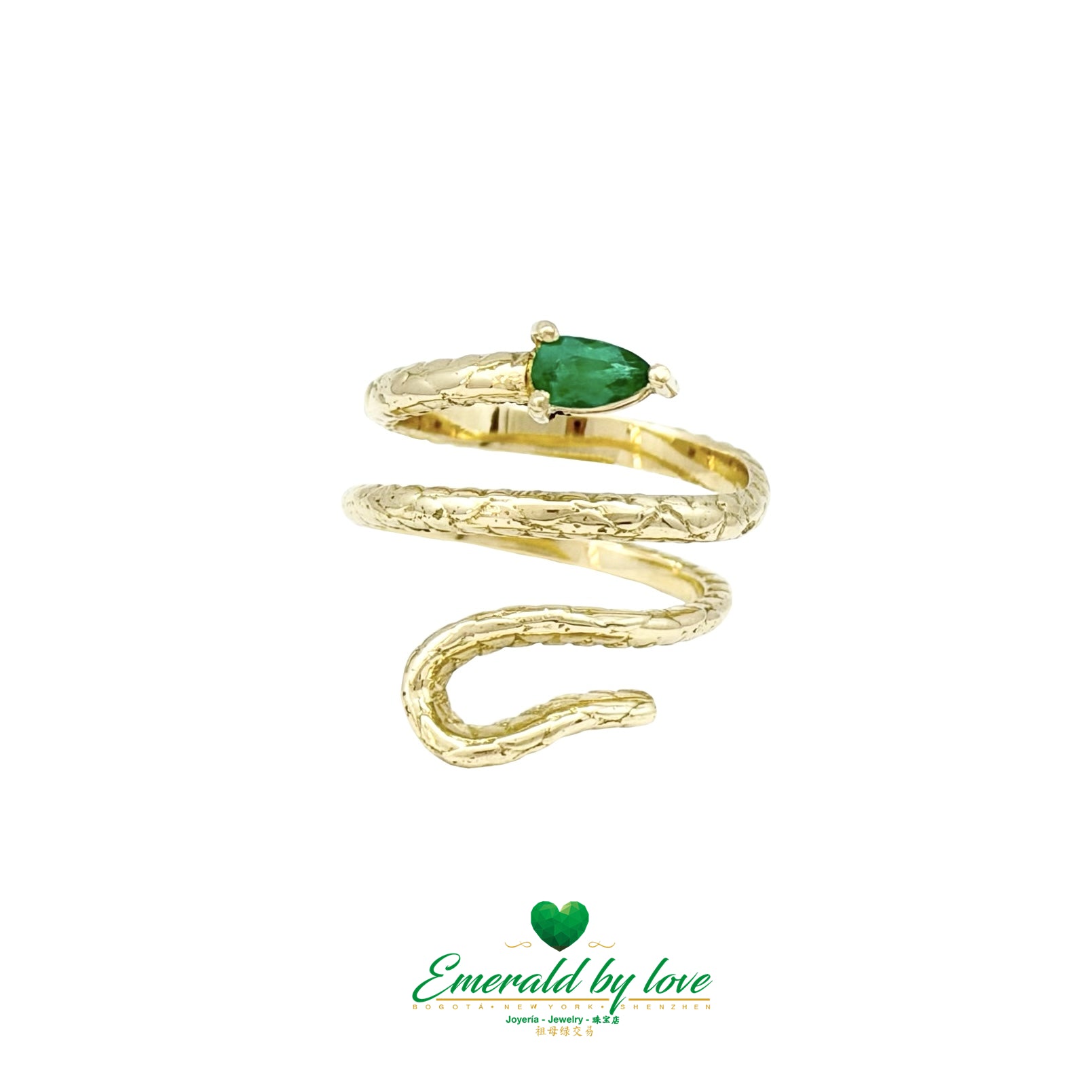 Yellow Gold Snake Wrap Ring with Pear Emerald