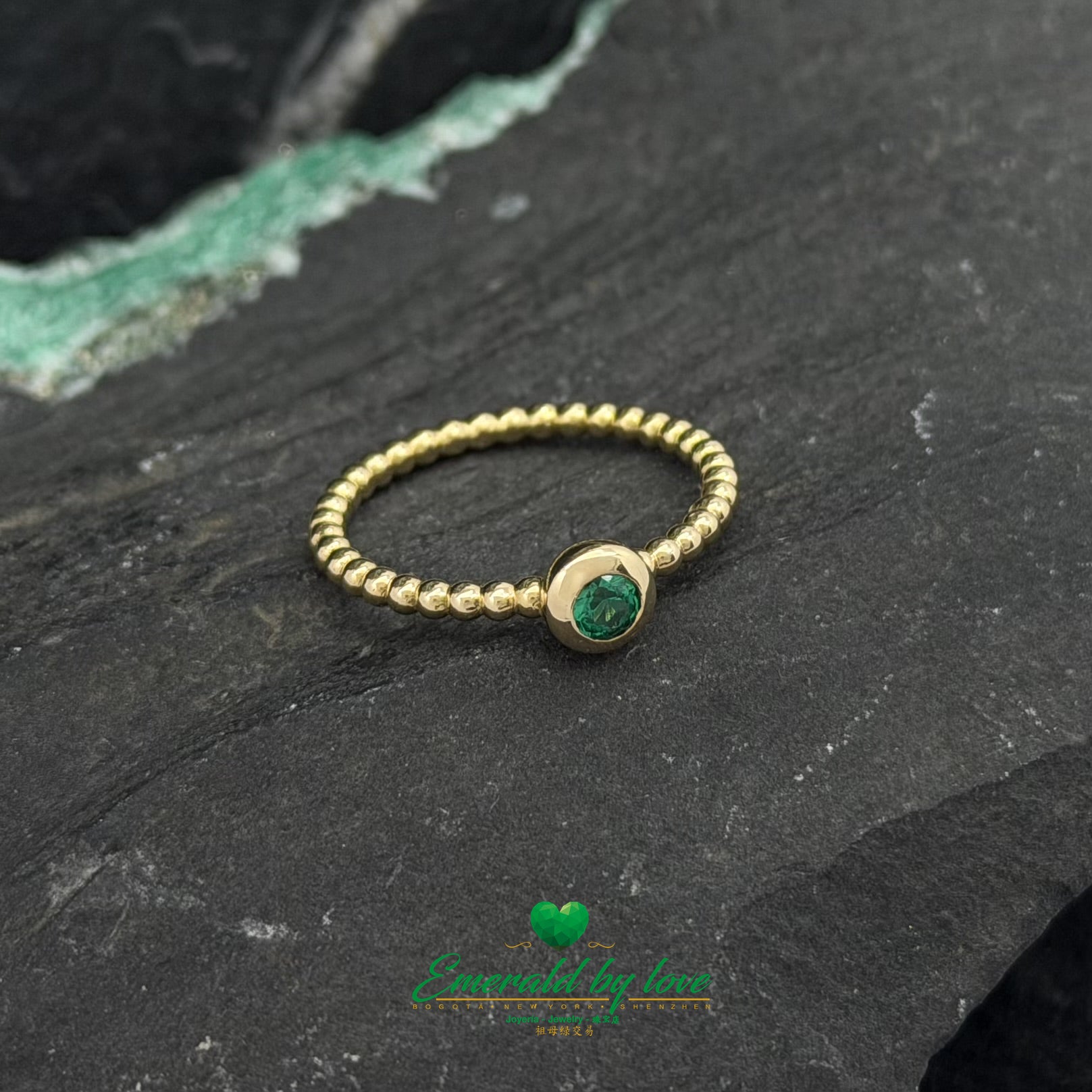 Delicate Bezel-Set Ring with Round Emerald
