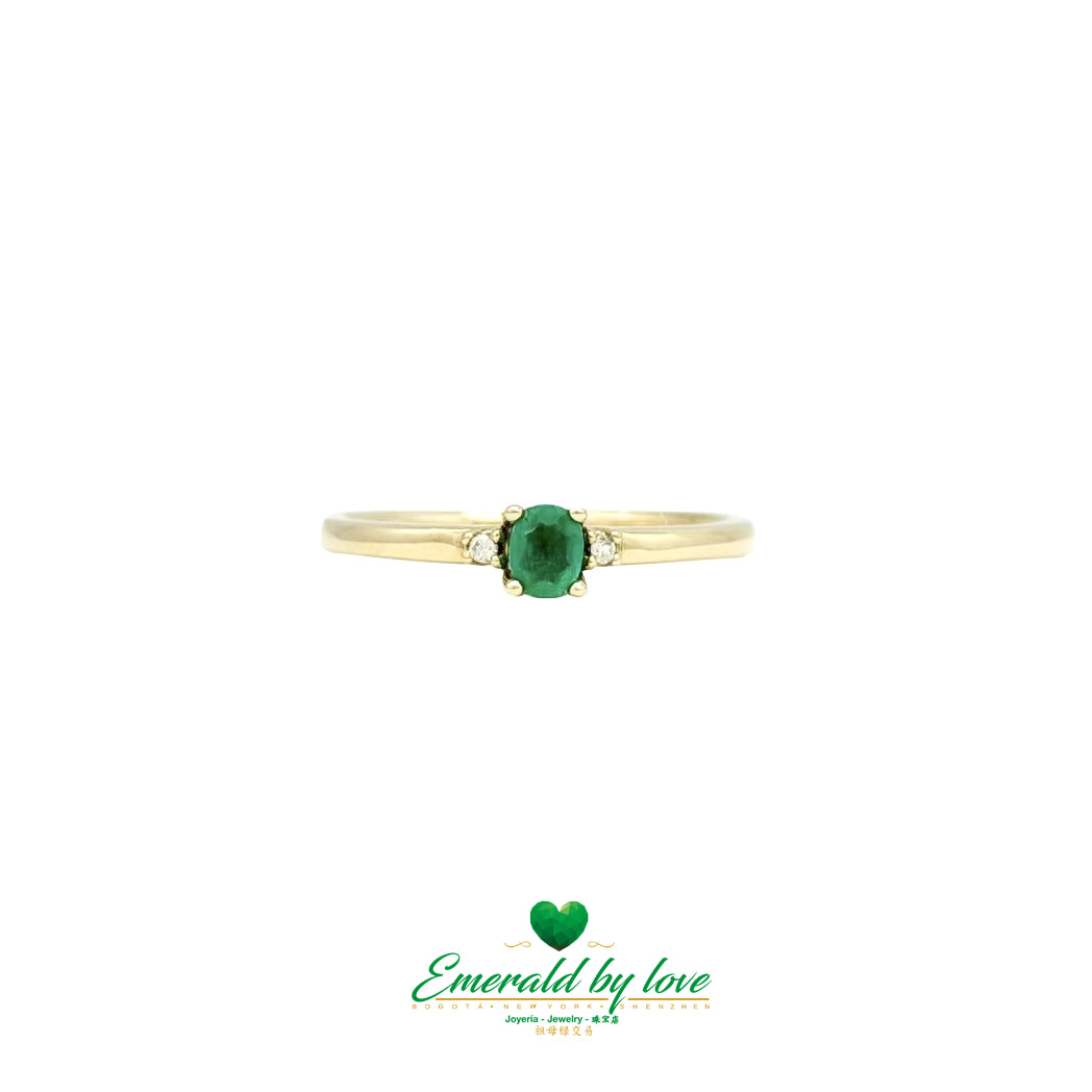 Minimalist Oval Emerald Ring with Side Diamonds
