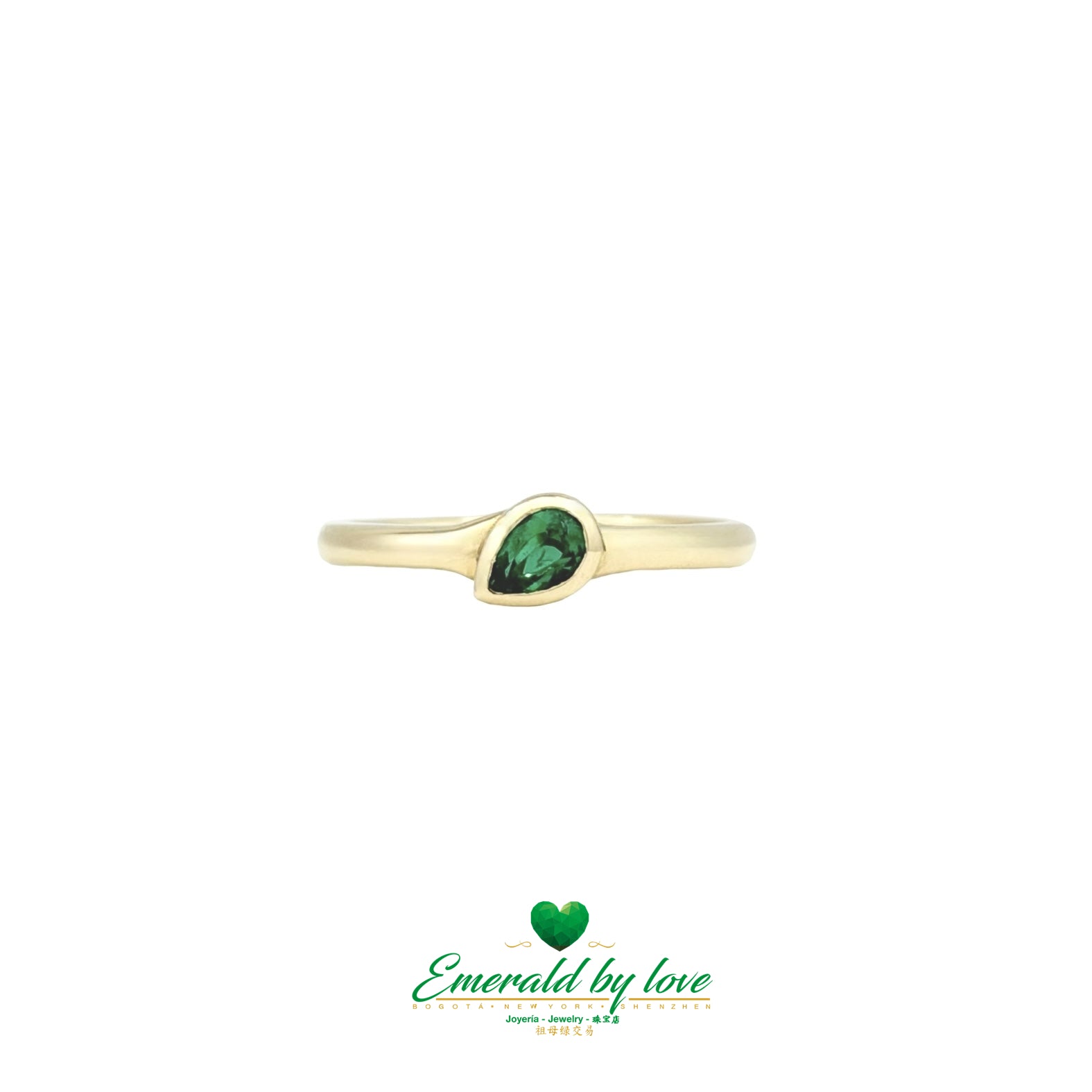 Delicate Bezel-Set Pear Emerald Ring