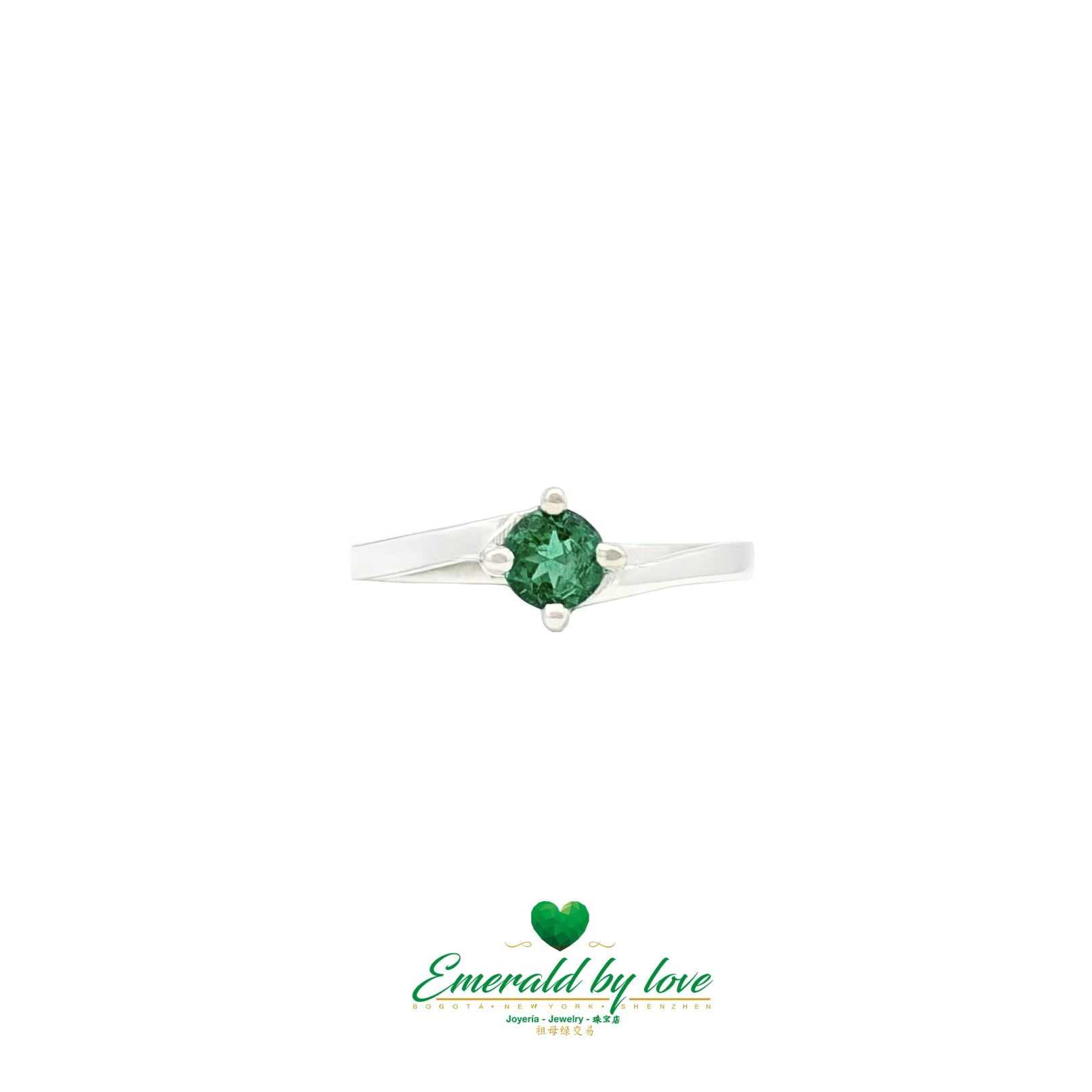 Bypass Band White Gold Ring with Round Emerald