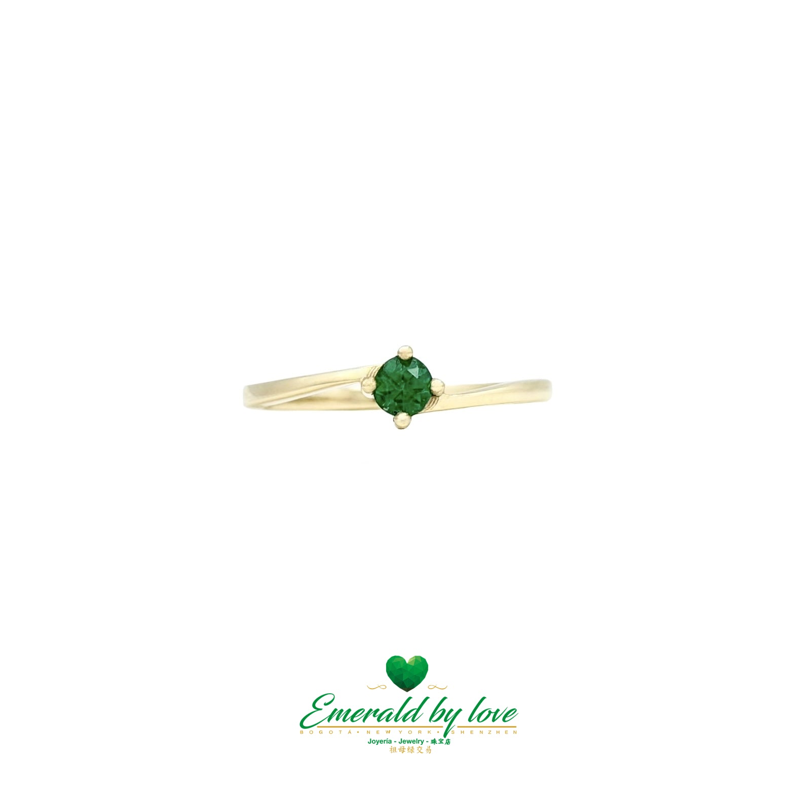 Bypass Band Yellow Gold Ring with Round Colombian Emerald