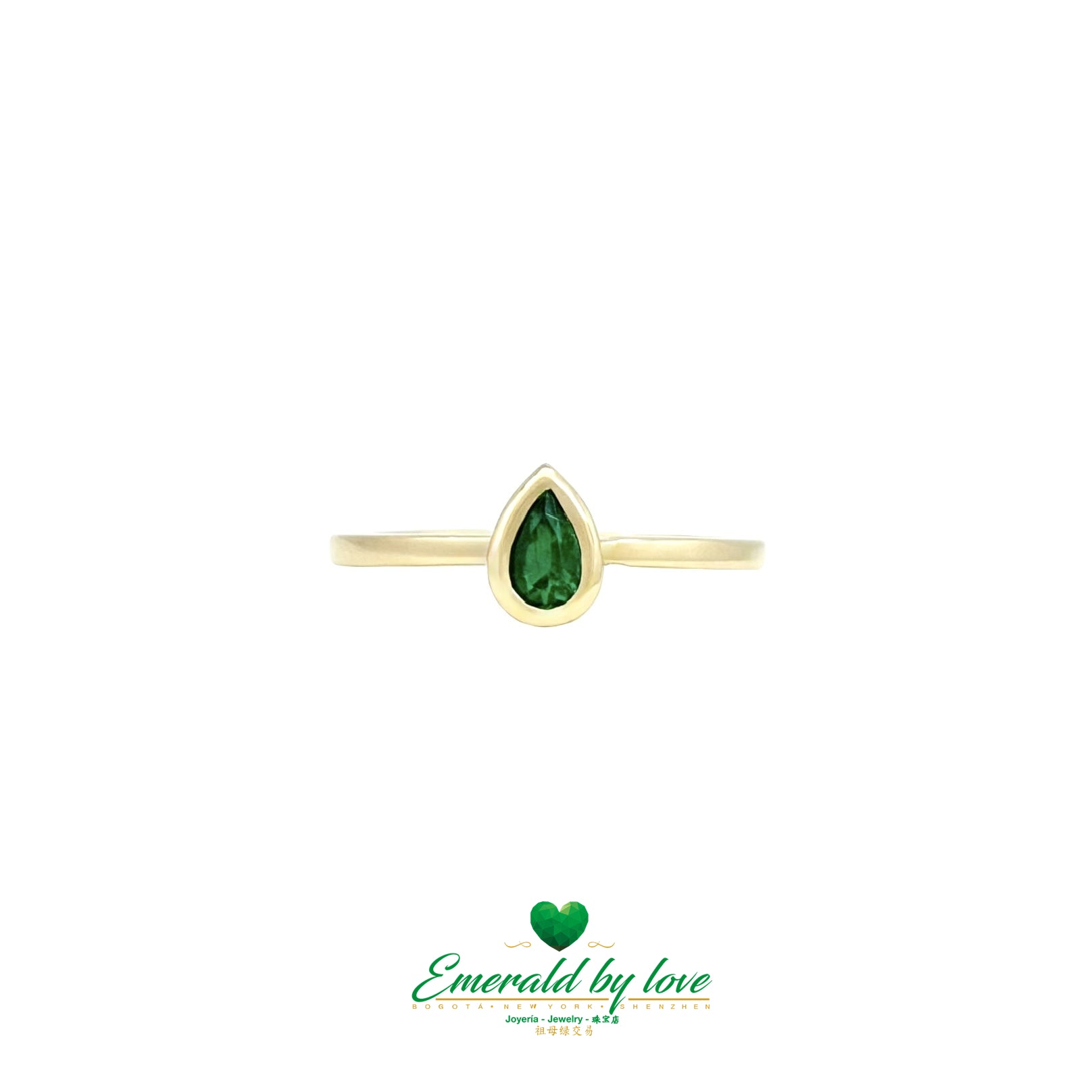 Delicate Bezel-Set Teardrop Emerald Ring