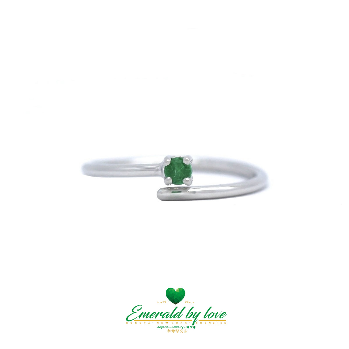 Open Band White Gold Ring with Small Colombian Emerald
