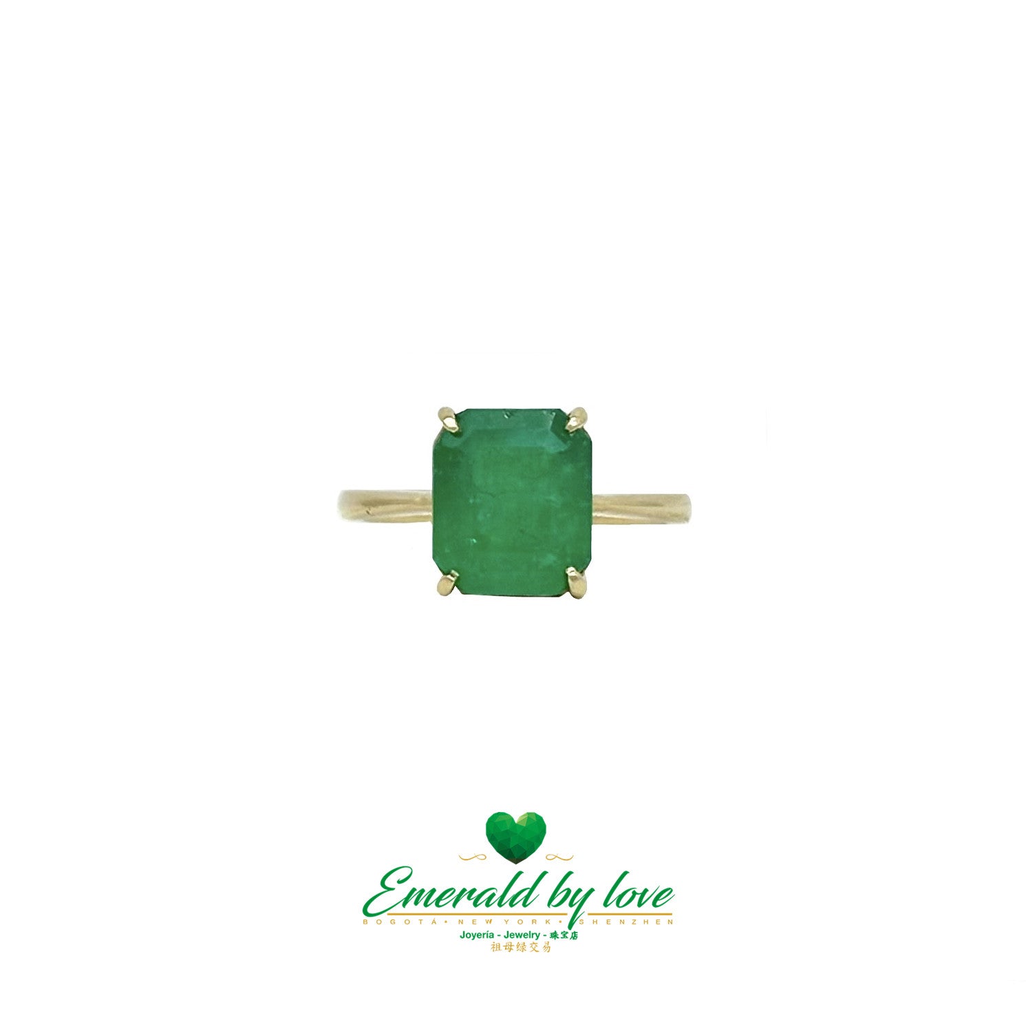 Solitaire Ring with Emerald-Cut Colombian Emerald and Four-Prong Setting