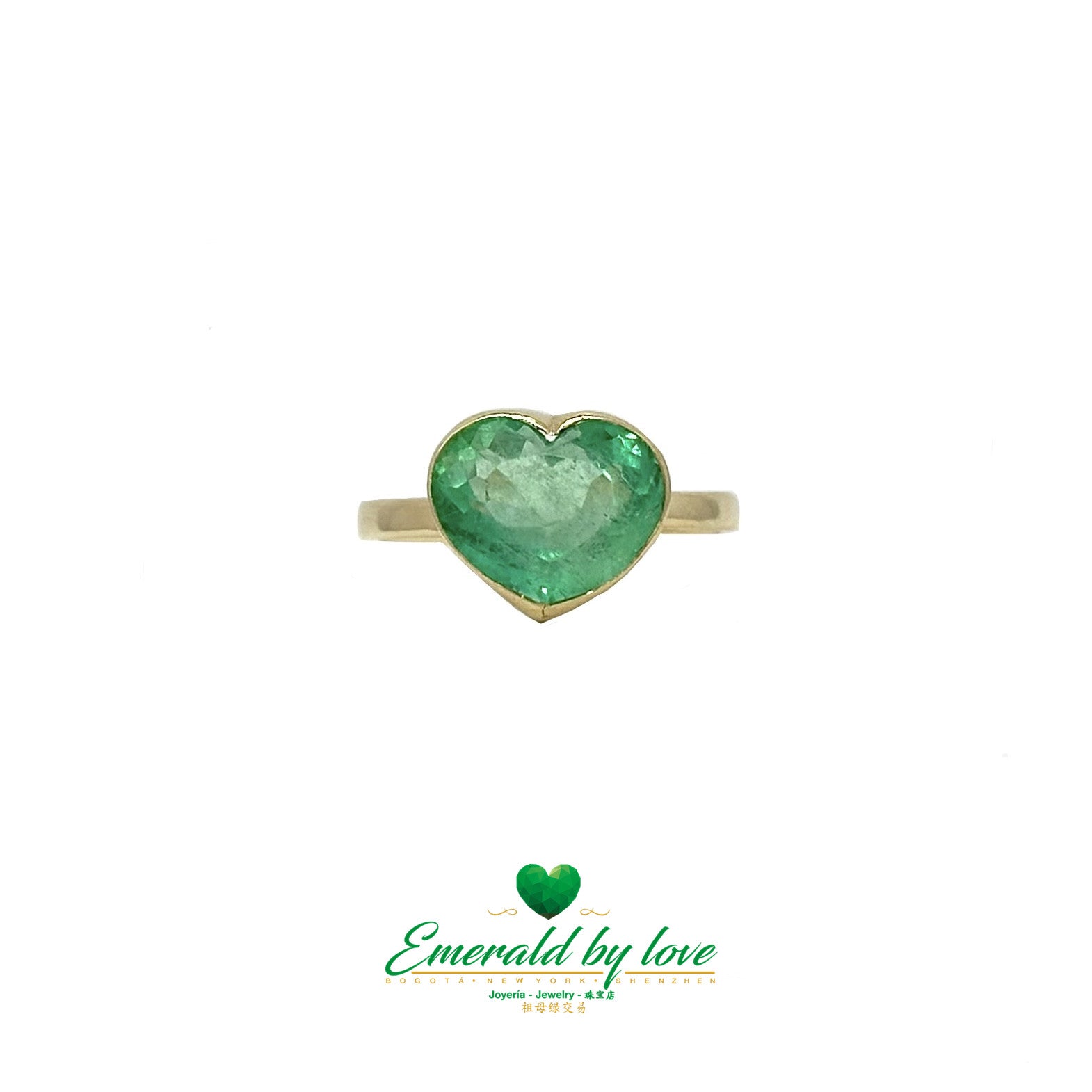 Bezel-Set Heart-Shaped Emerald Ring in 18K Gold