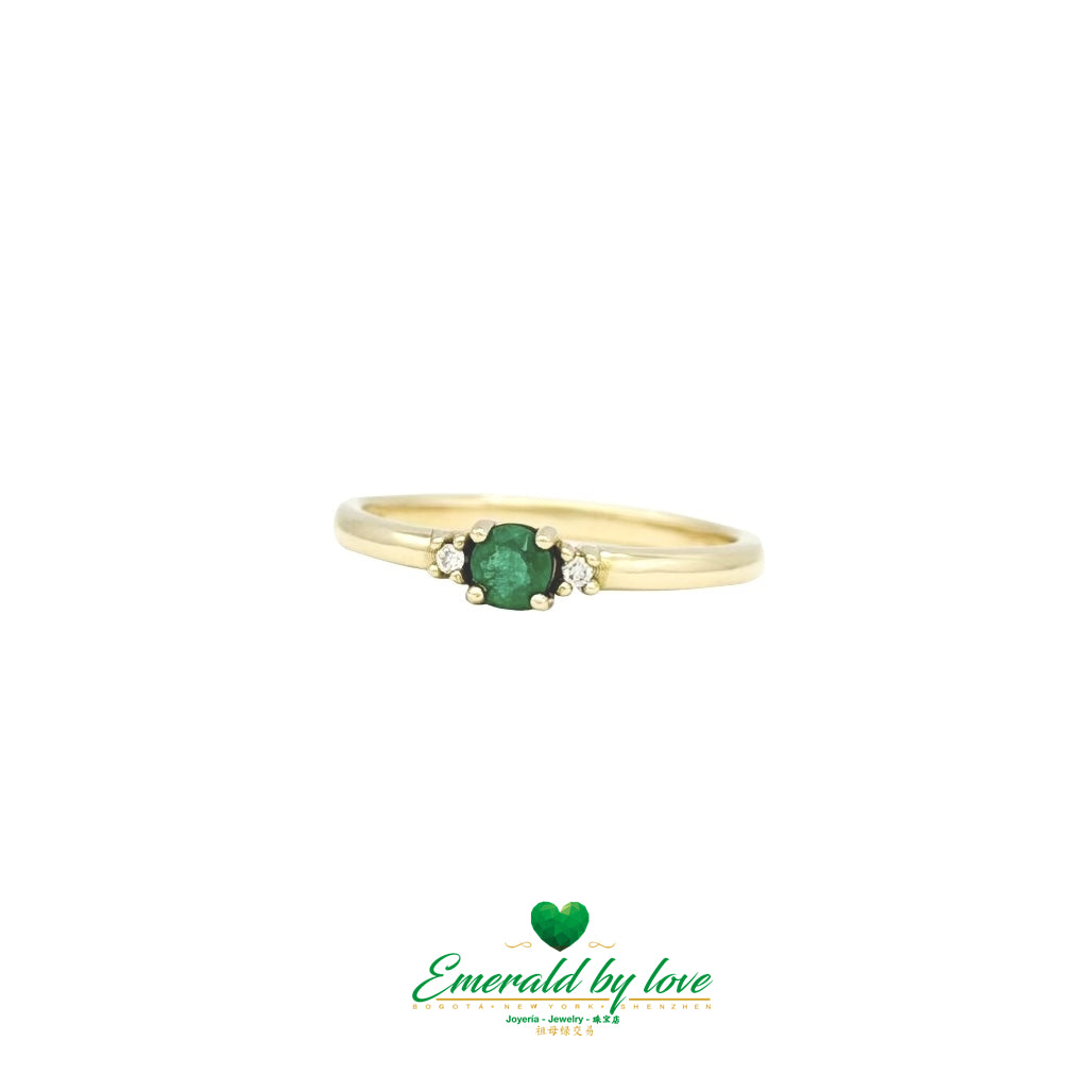 Round Emerald Ring with Side Diamonds