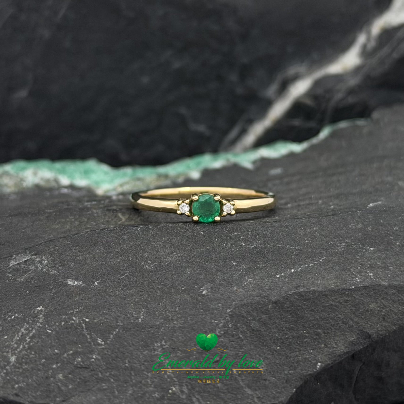 Round Emerald Ring with Side Diamonds