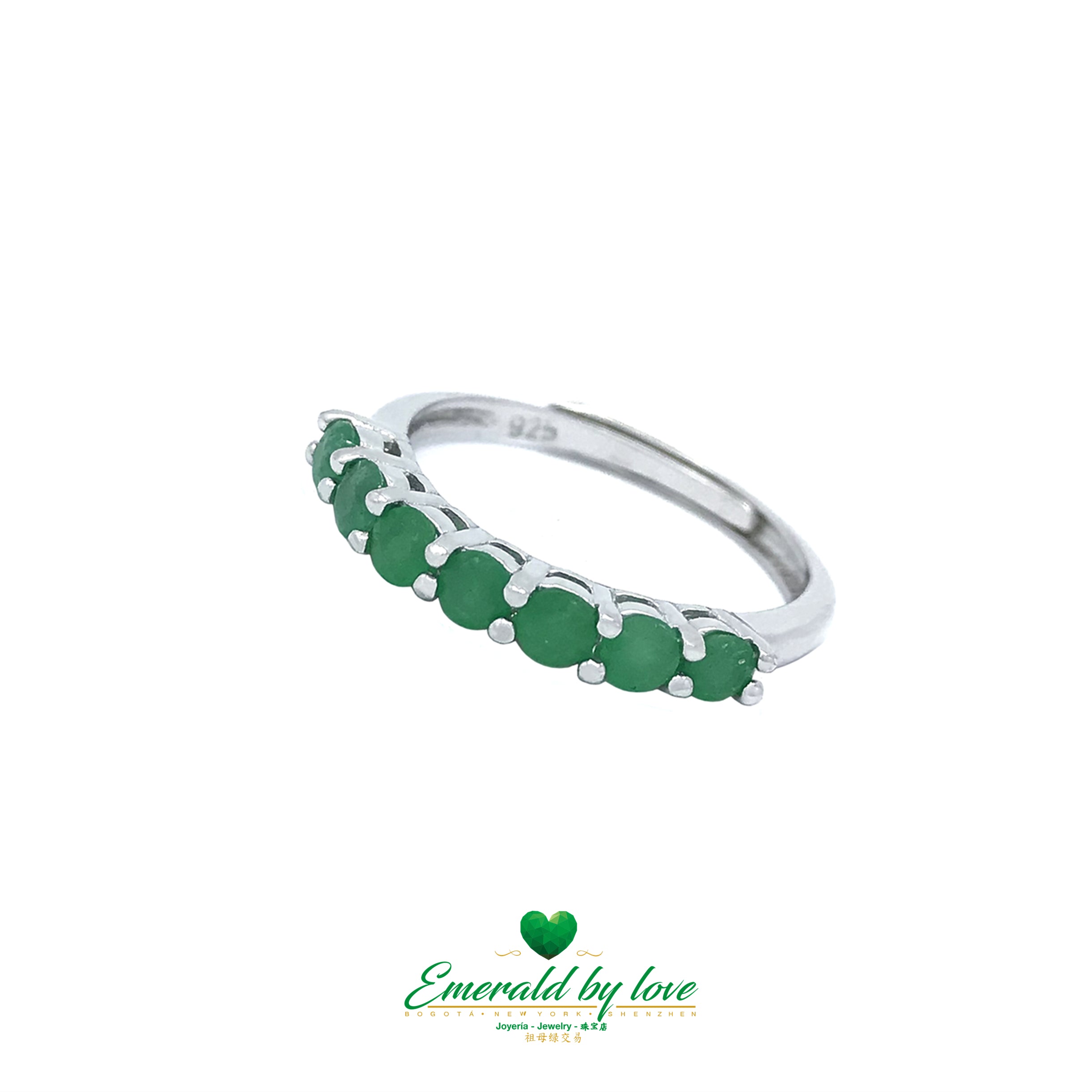 925 Sterling Silver Band Ring with Colombian Emeralds