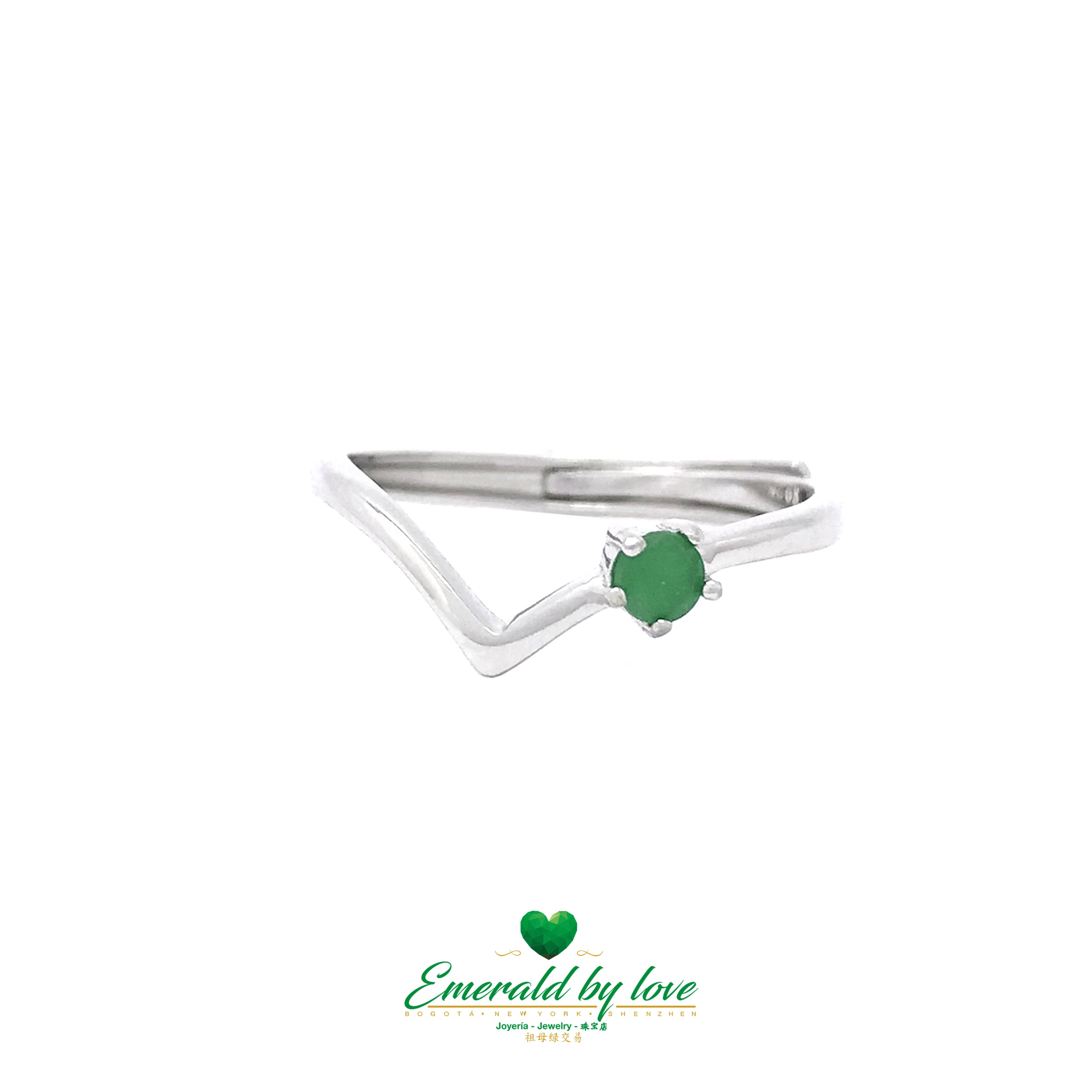 Simple Pointed Design Ring with Round Emerald Accent