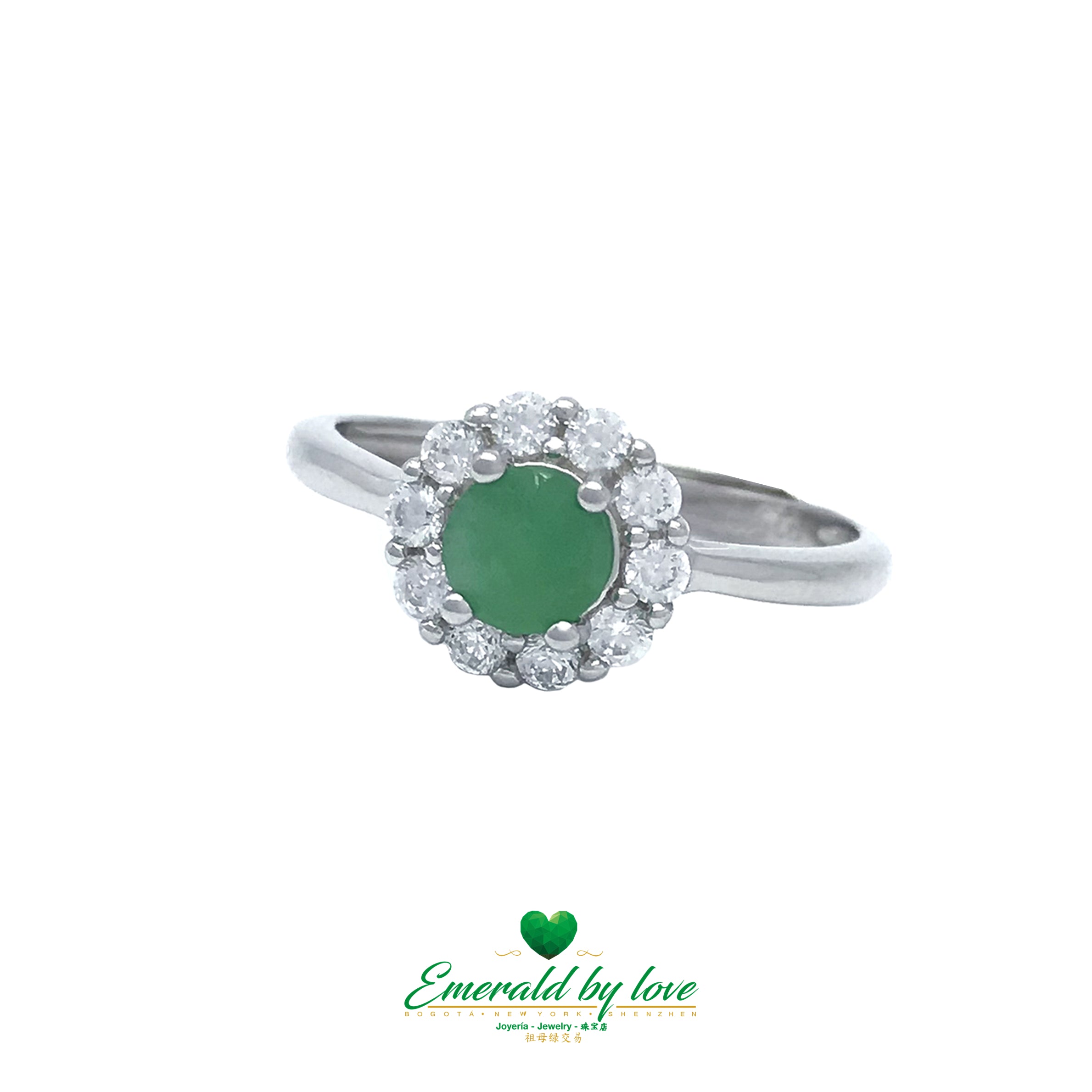 Spectacular Round Floral Marquise Emerald Silver Ring