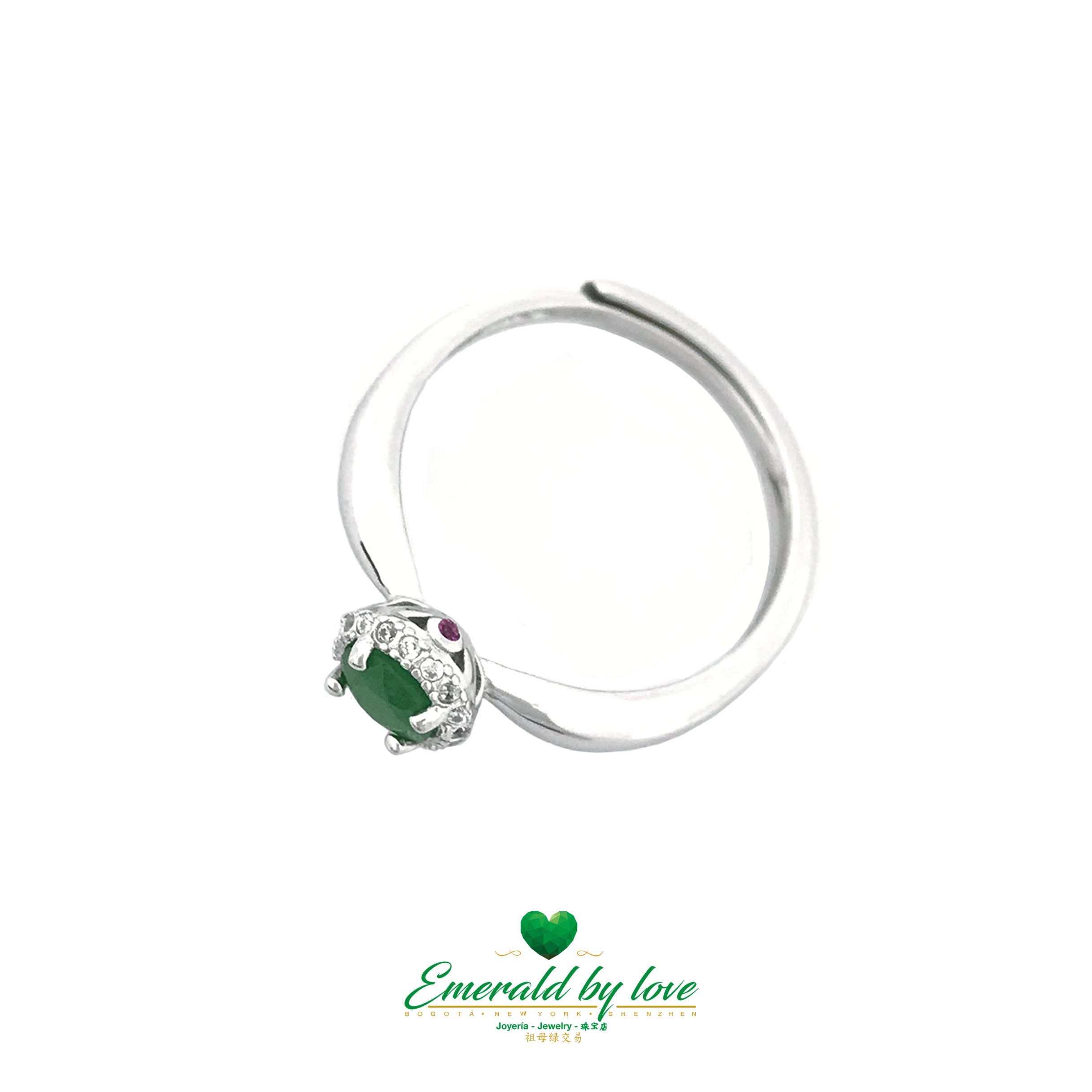 Round Emerald Engagement Ring with Tiny Surrounding Cubic Zirconia