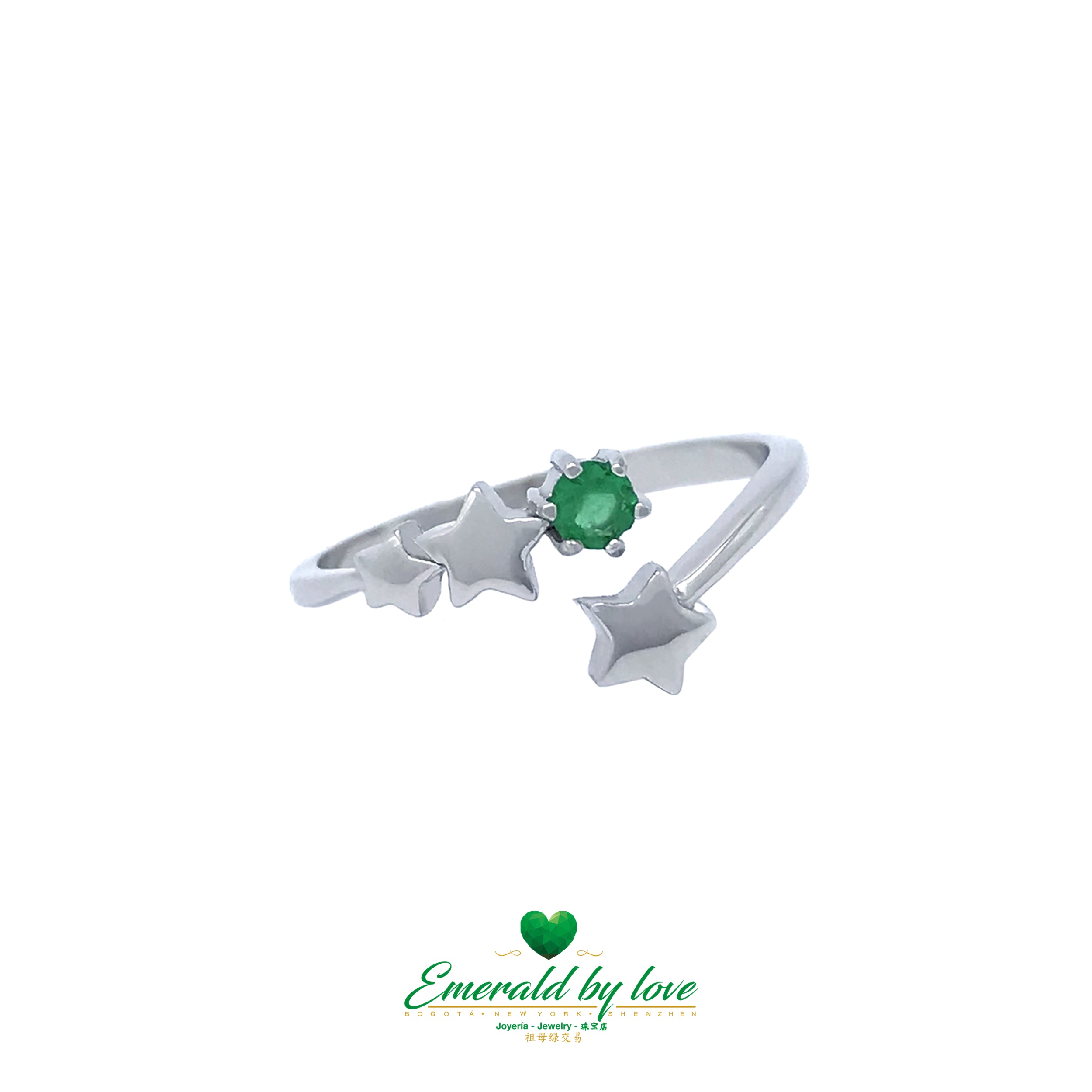 Starry Night Round Emerald Side Crystal Ring: Celestial Elegance
