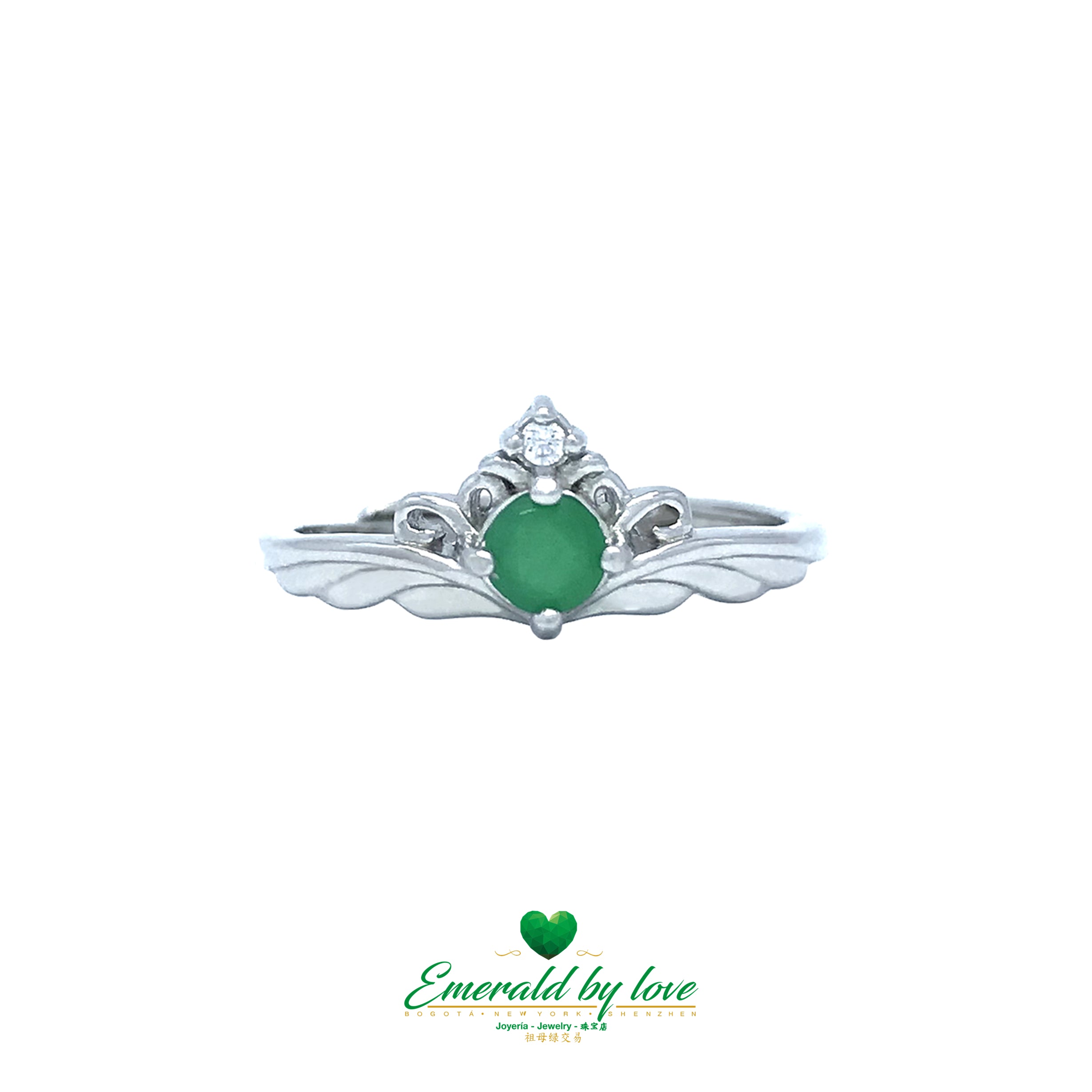 Mini Crown Ring with Round Central Emerald: Regal Elegance