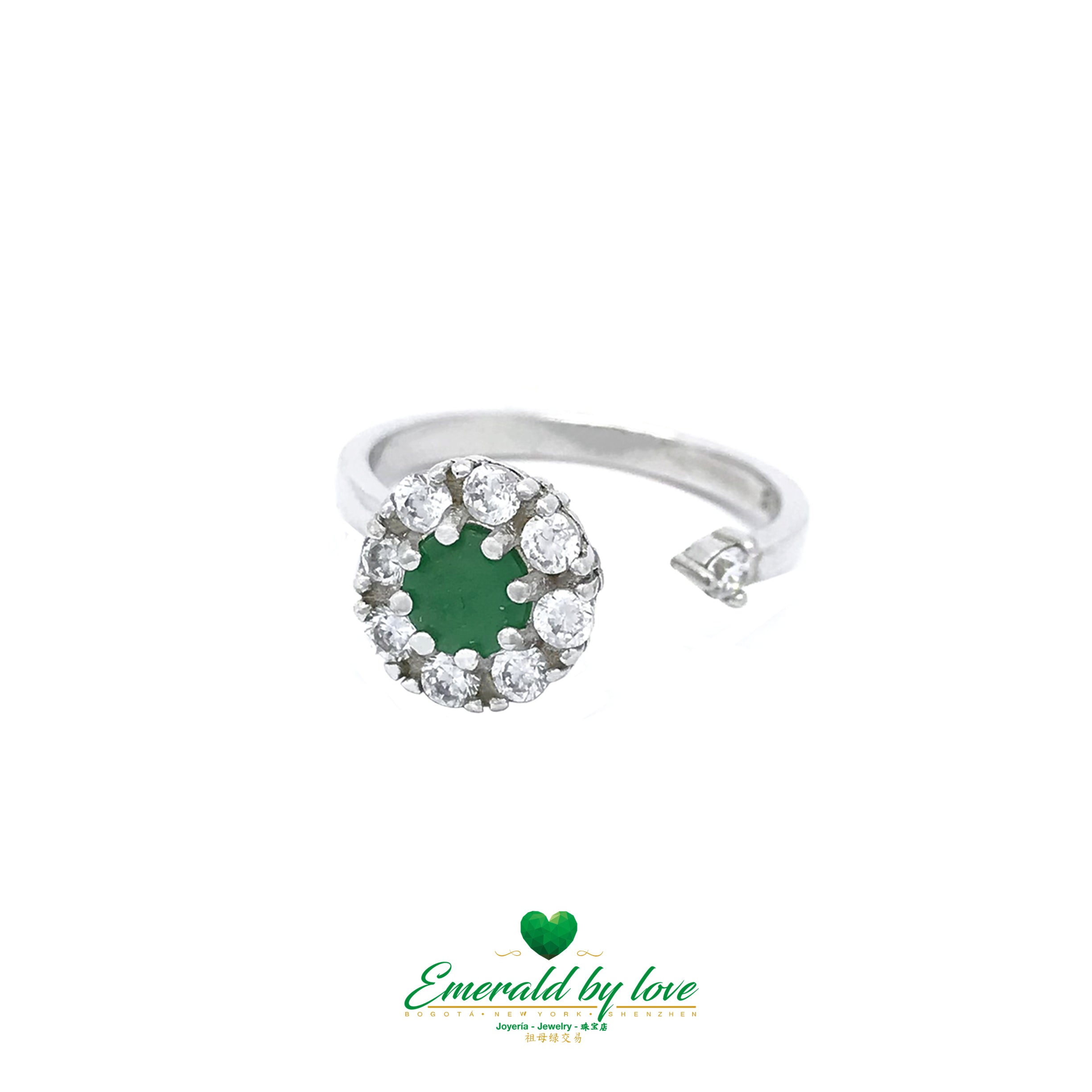 Semi-Closed Silver Ring with Movable Marquise Emerald Adorned with Zirconias: Versatile Elegance