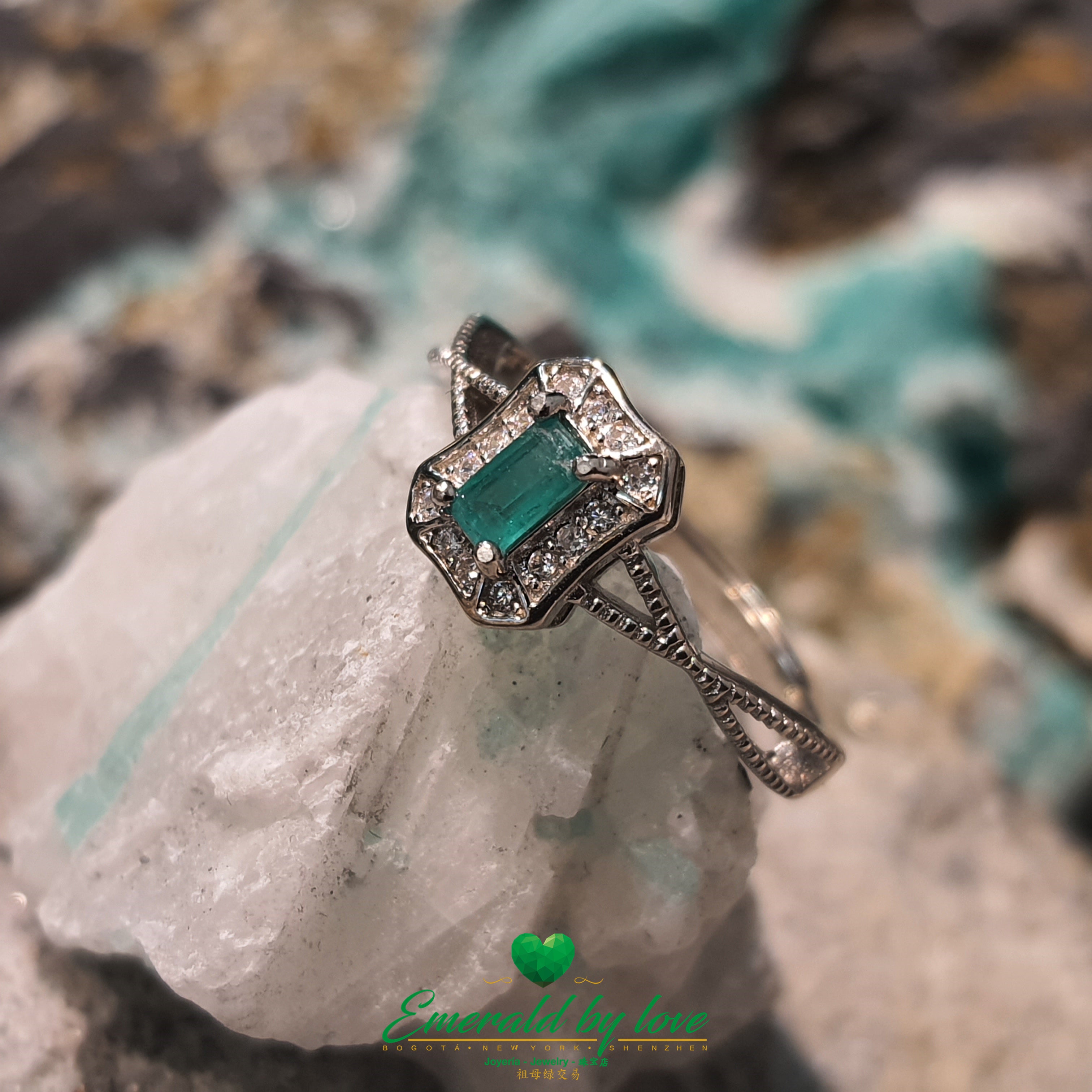 Crossed Band Ring with Rectangular Marquise and Baguette Emerald: Contemporary Chic