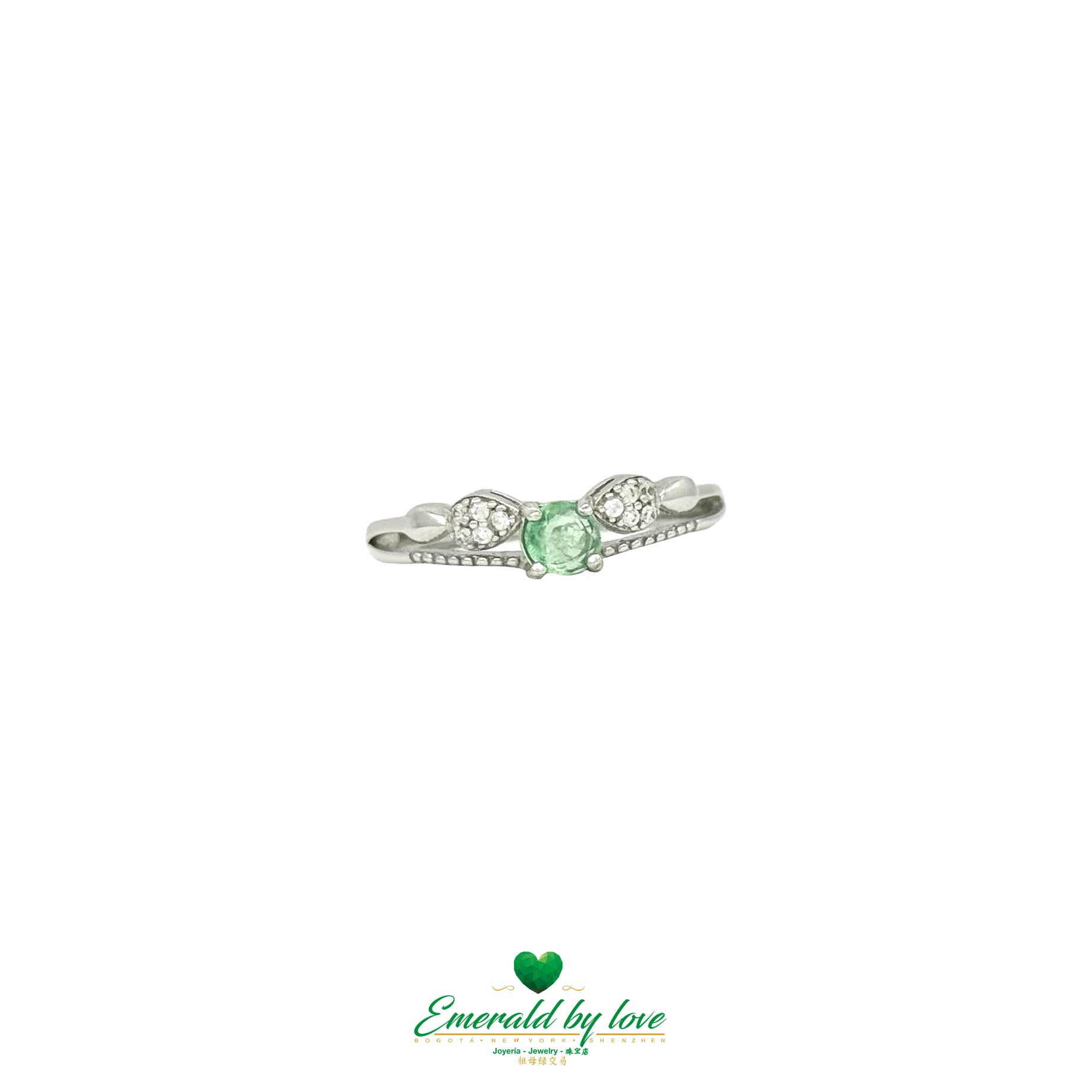 Double Band Ring with Central Round Emerald