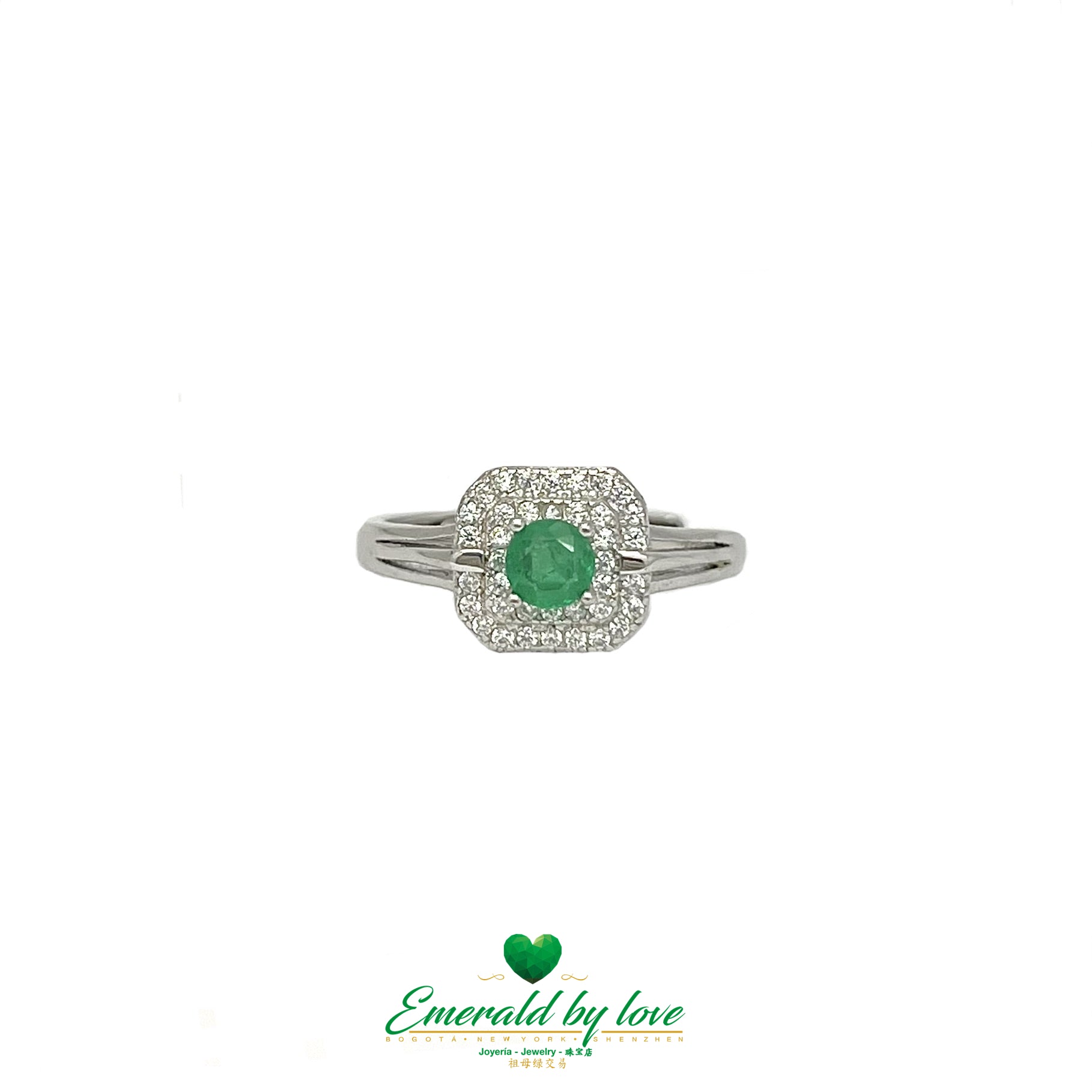 Square Marquise Emerald Ring with Central Round Emerald