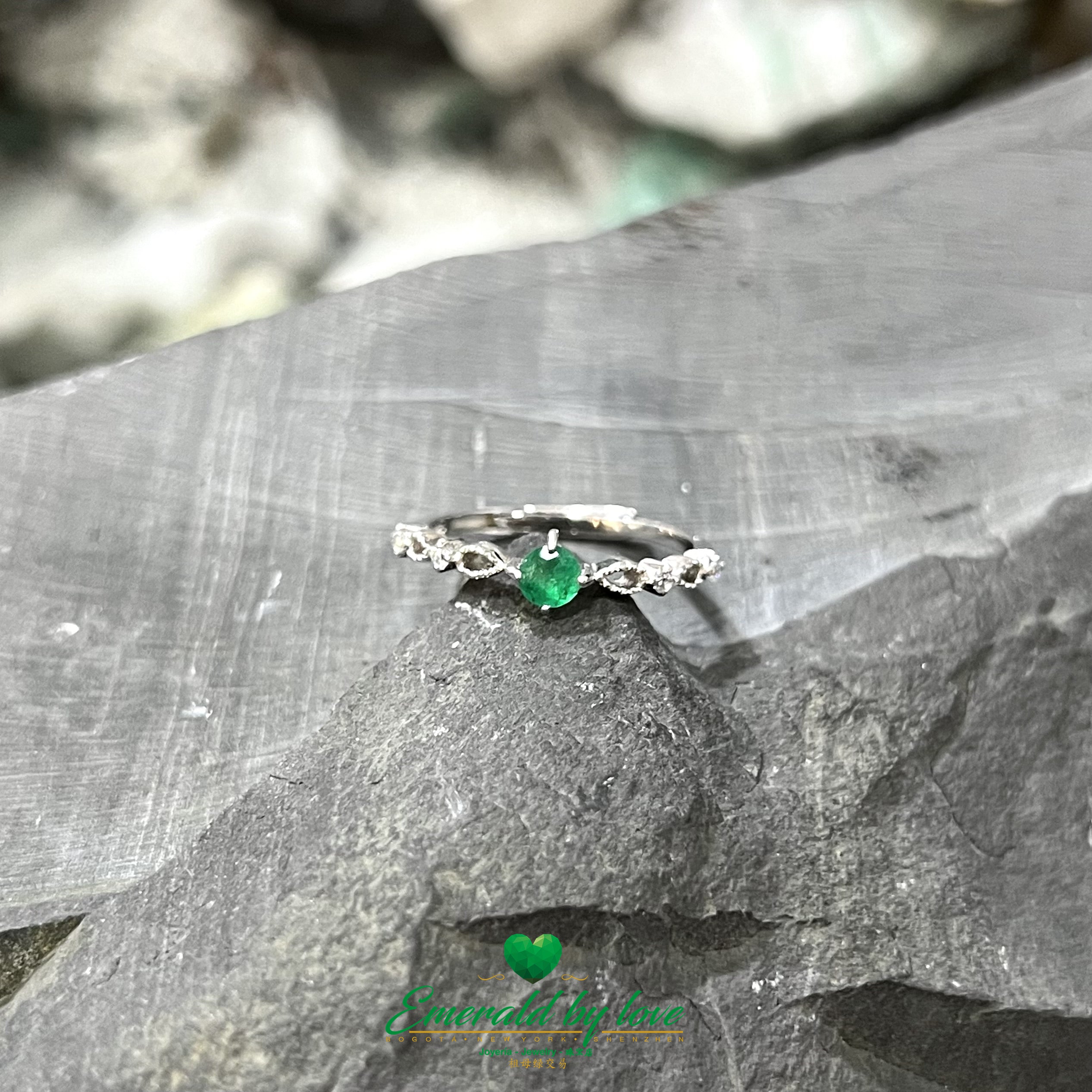 Minimalist Emerald Solitaire Ring with Subtle Side Accents