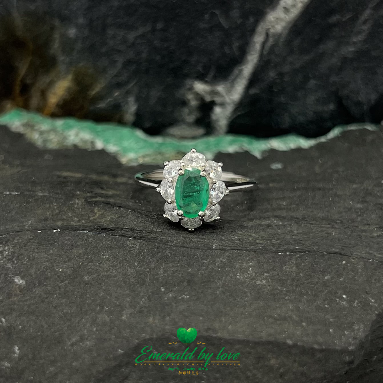 Elongated Marquise Ring with Oval Emerald Crystal