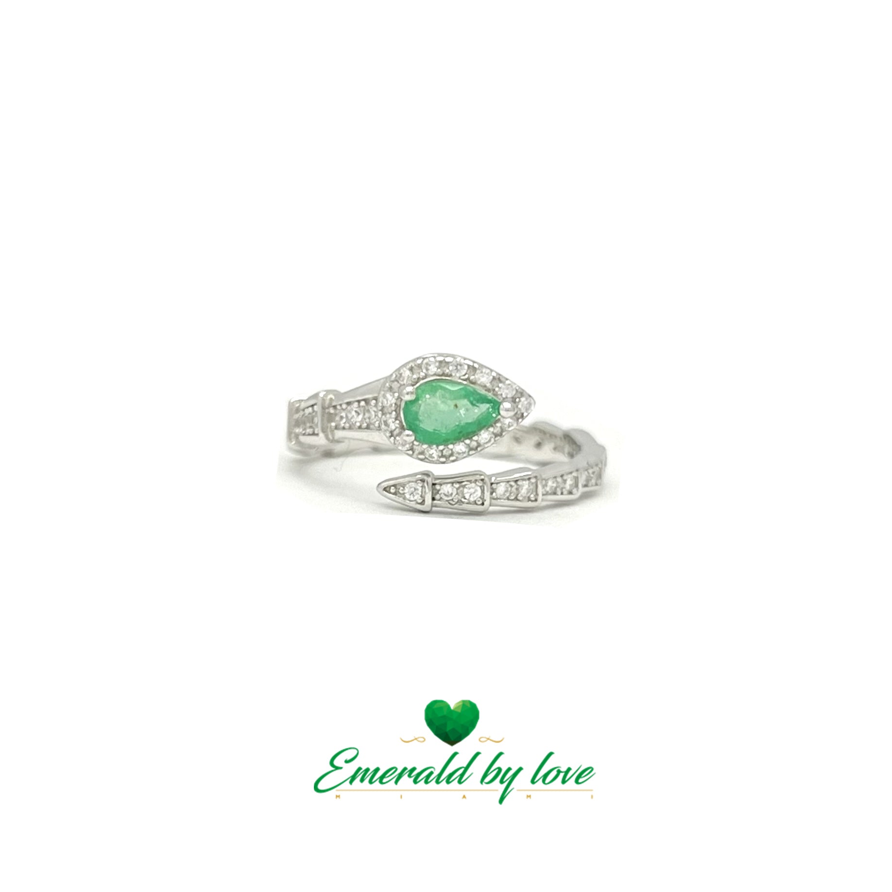 Stunning Snake Design Ring with Teardrop Emerald Accent