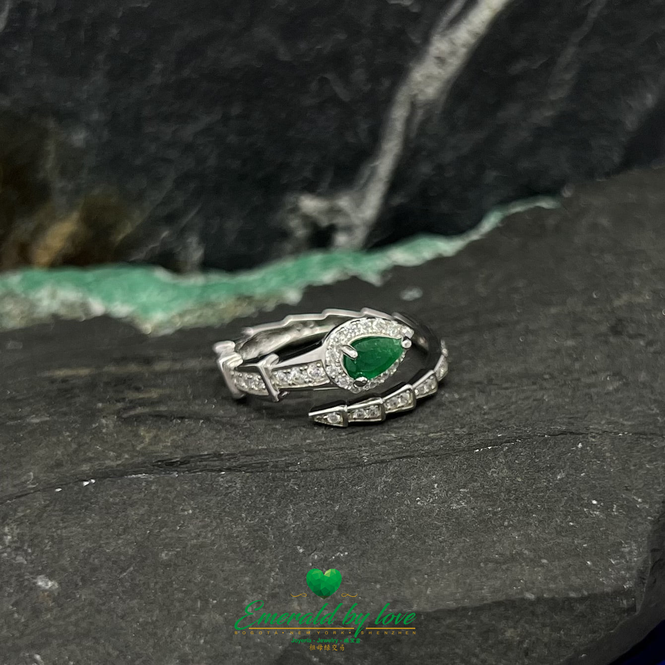 Coiled Snake Ring with Teardrop Emerald