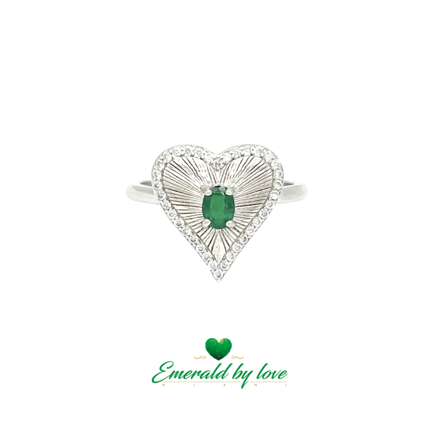 Heart Relief Ring with Oval Emerald and Sparkling Zirconia Accents