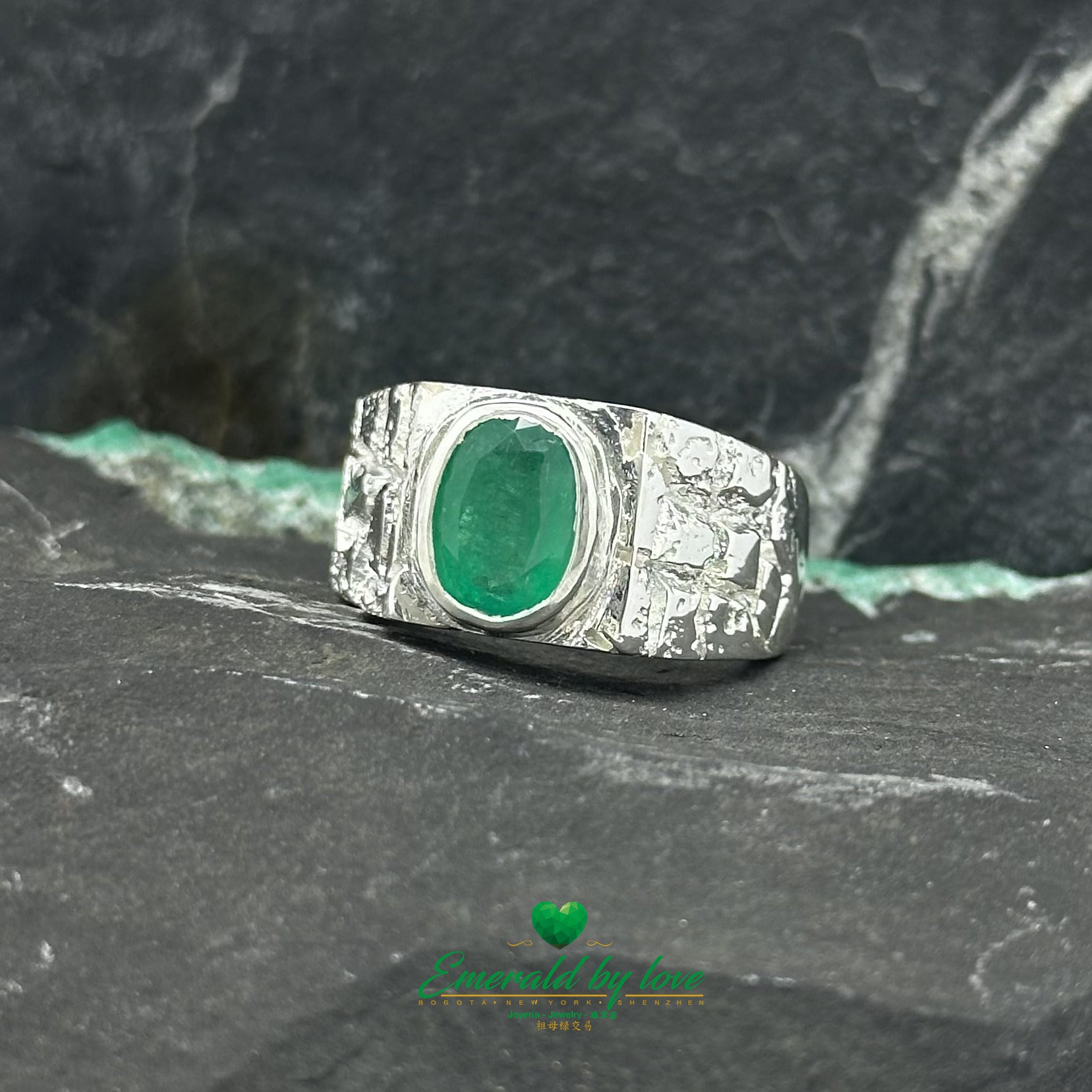 Men's Oval Bezel-set Emerald Ring