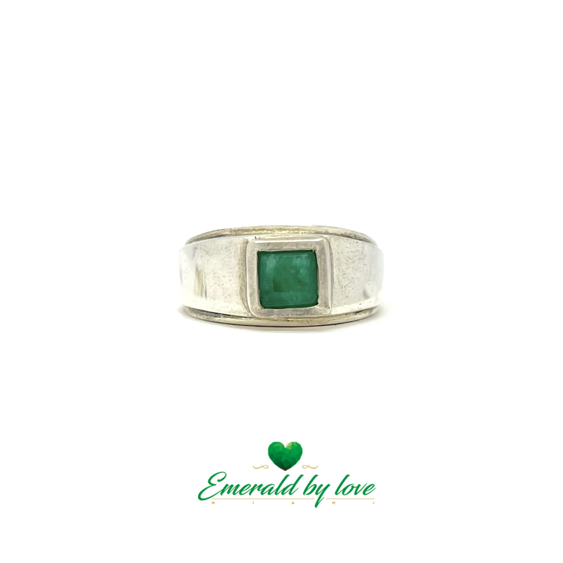 Silver Ring for Men´s  with Square Emerald in Bezel Setting