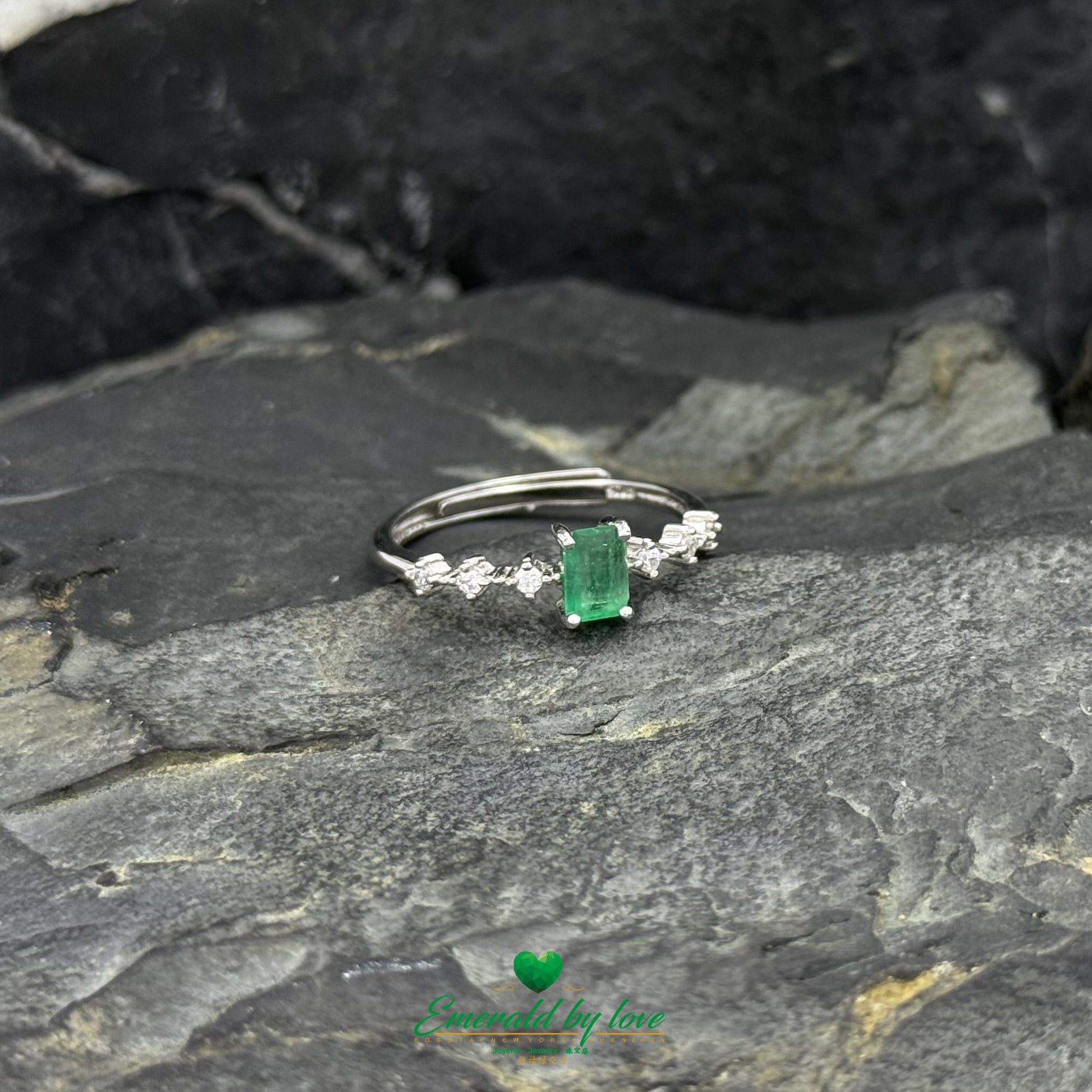 Sterling Silver Ring with Baguette-Cut Emerald & Zircon Accents | Handcrafted Colombian Gemstone Jewelry