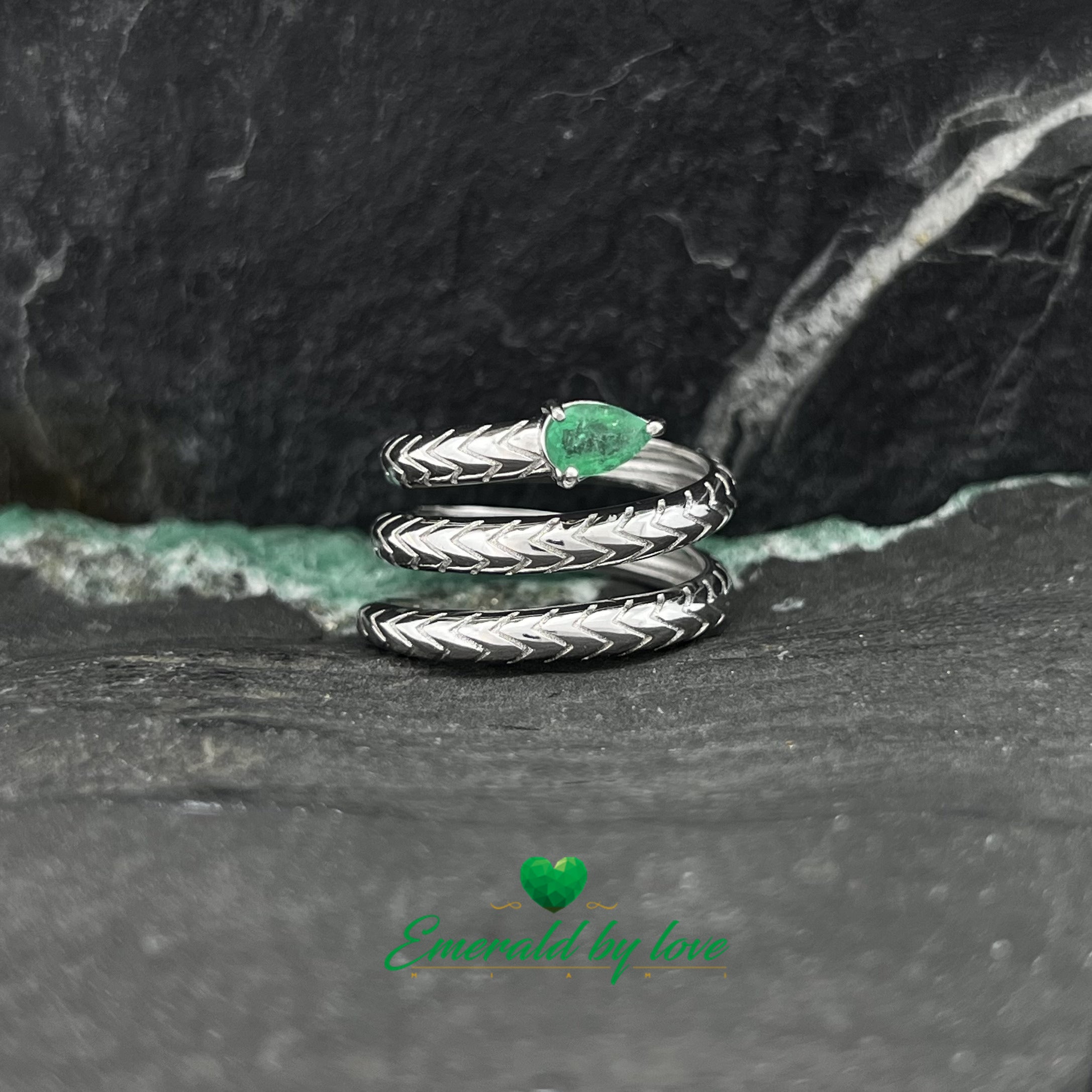 Spiral Snake Ring with Pear-Shaped Emerald at the Head