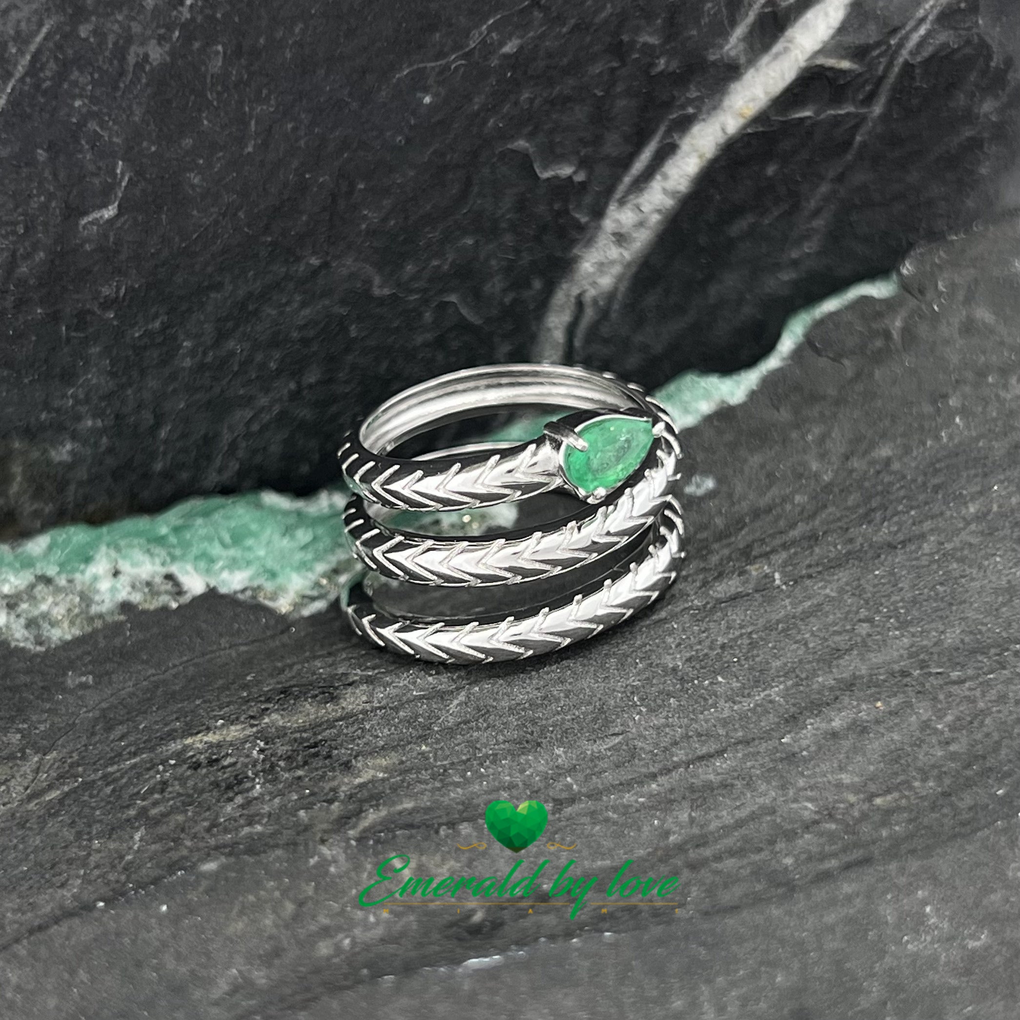 Spiral Snake Ring with Pear-Shaped Emerald at the Head