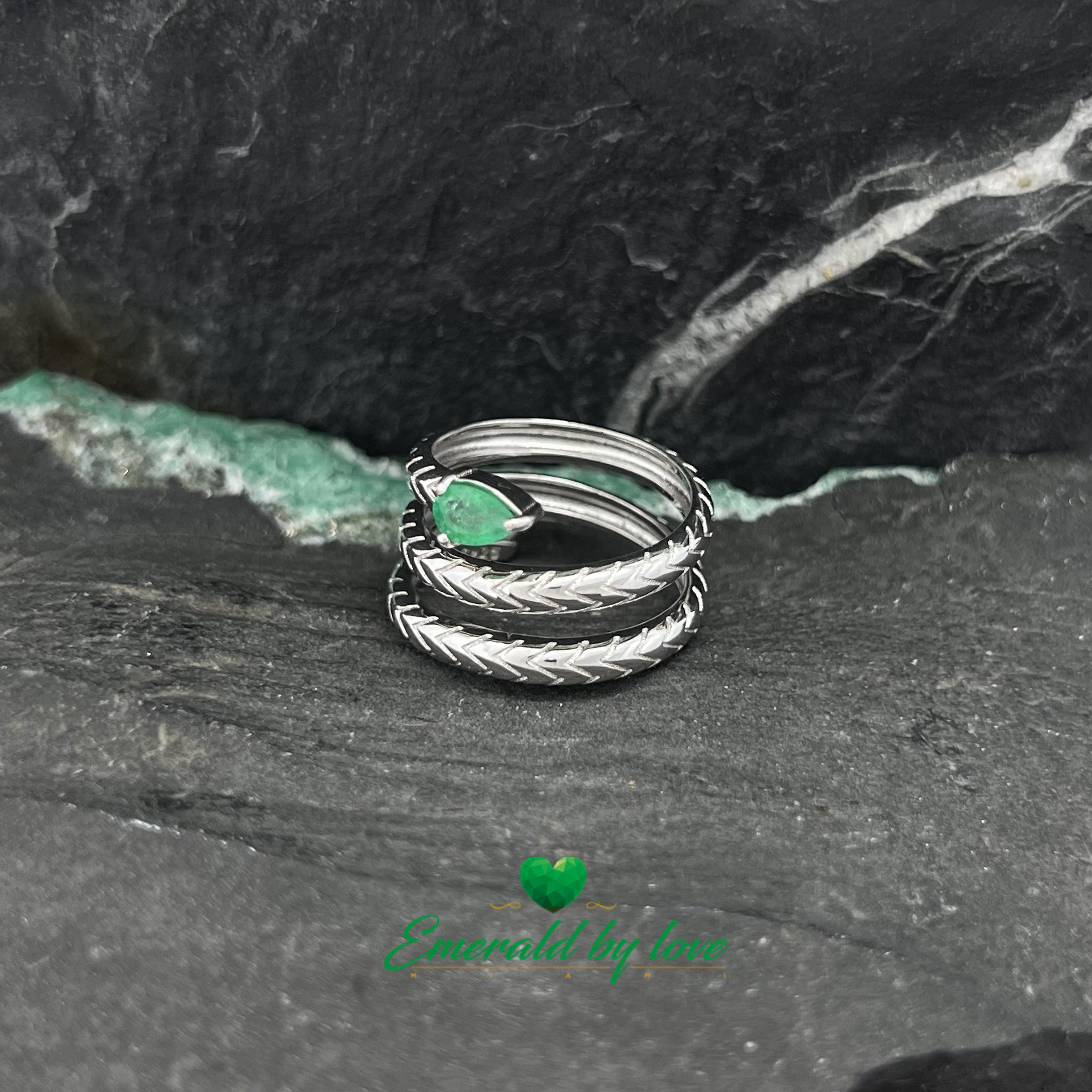 Spiral Snake Ring with Pear-Shaped Emerald at the Head